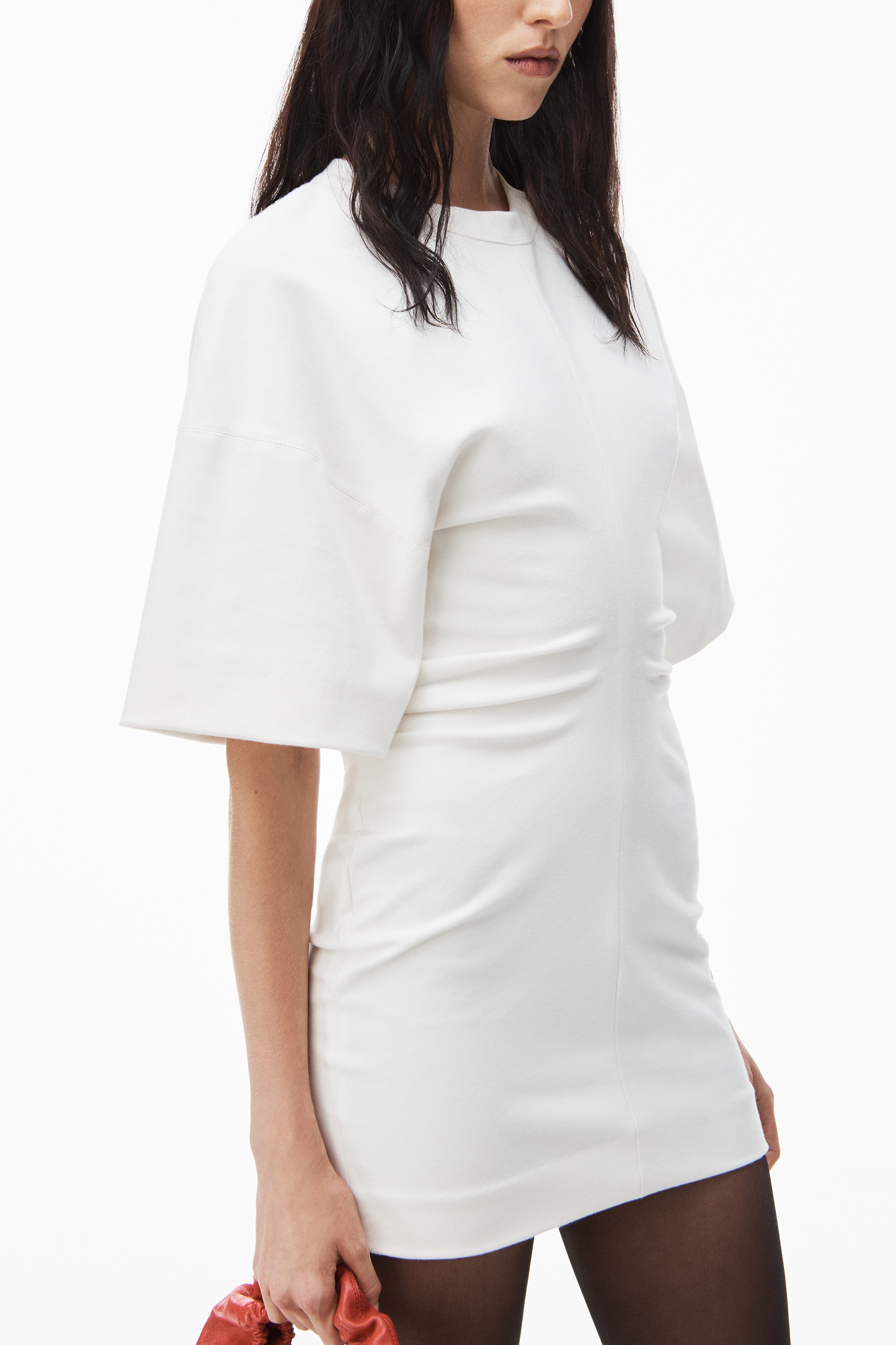 crewneck ribbed jersey mini dress with draped detail - 3