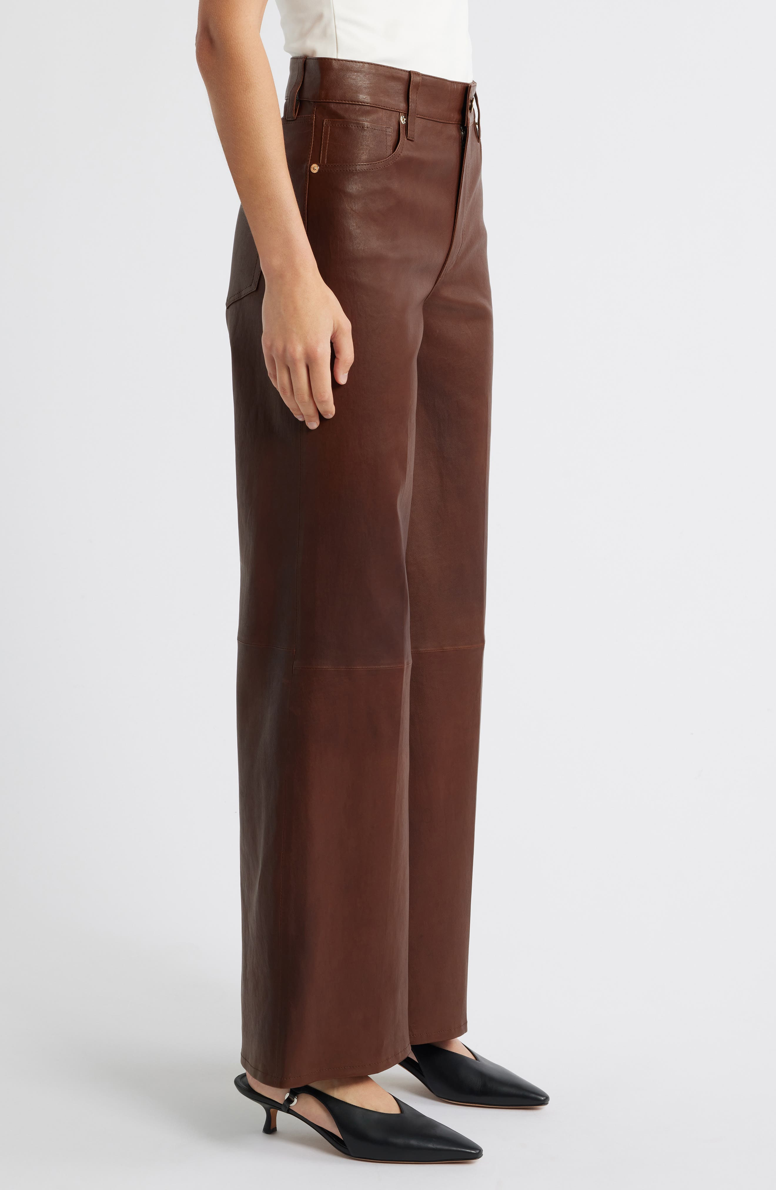 FRAME Le Slim Palazzo Leather Pants in Cedar at Nordstrom - 3