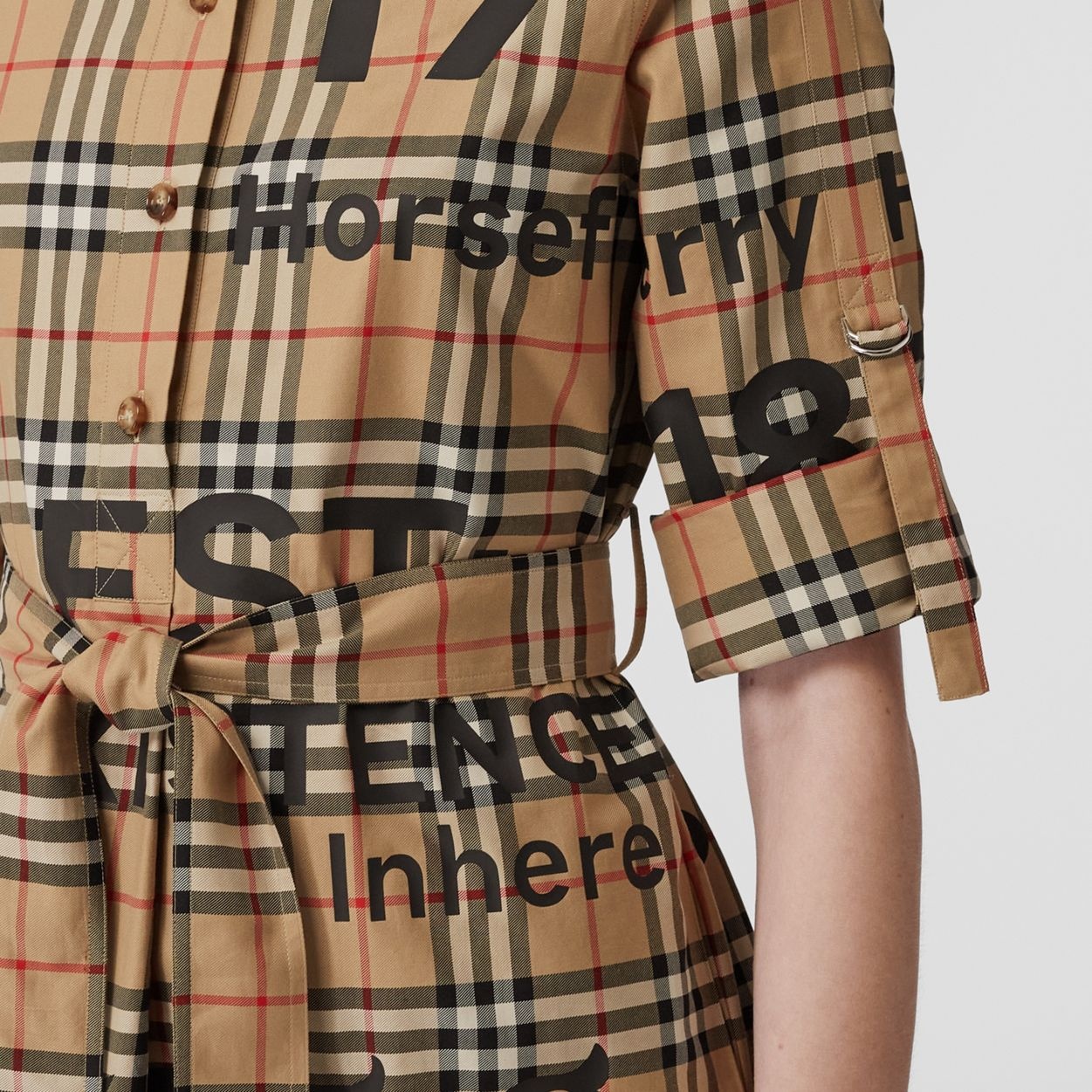 Vintage Check Cotton Tie-waist Shirt Dress - 5