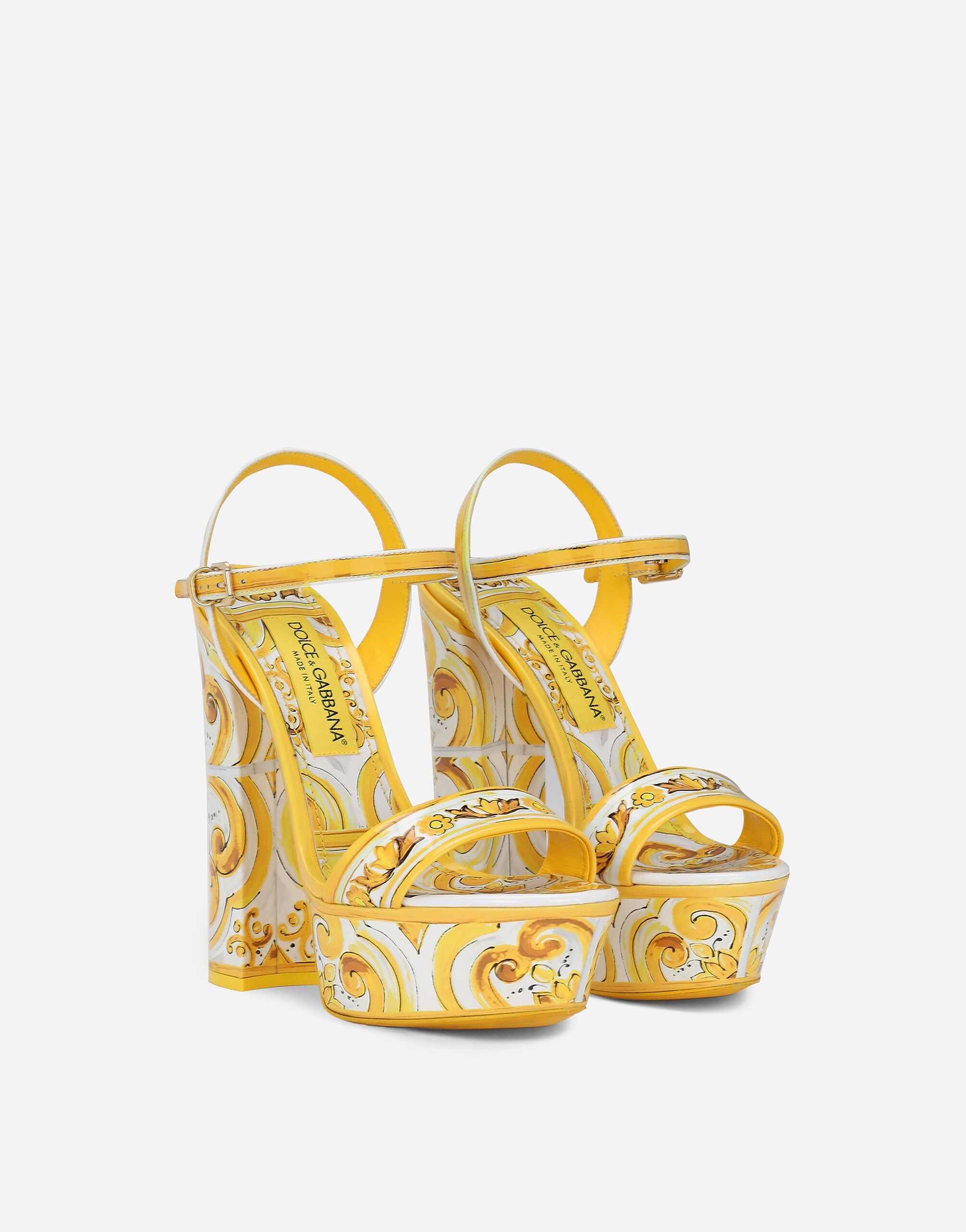 Polished calfskin platform sandals with majolica print - 2