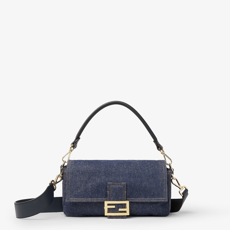 Baguette® Dark blue denim and blue denim-effect FF jacquard bag 1