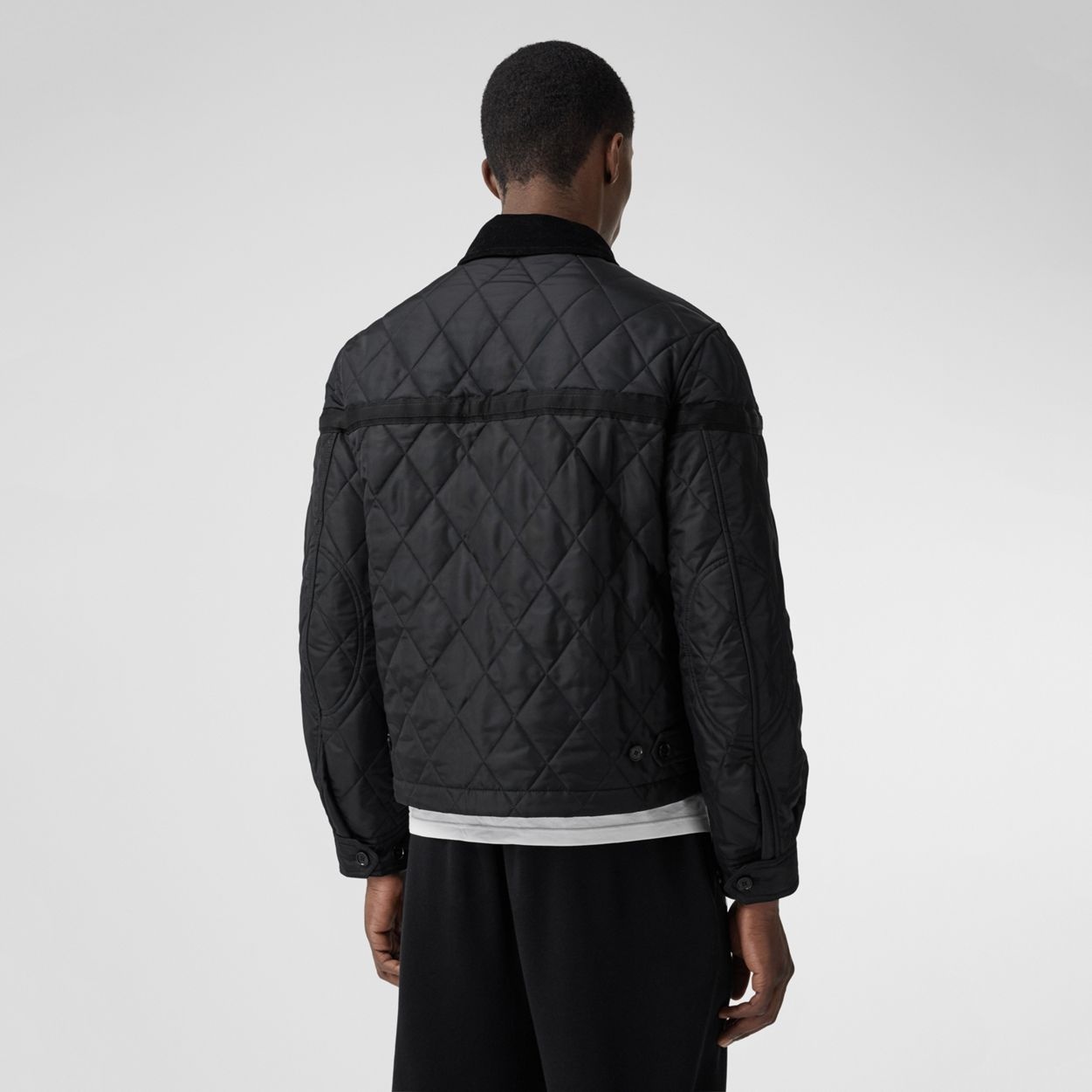 Corduroy Collar Diamond Quilted Jacket - 4