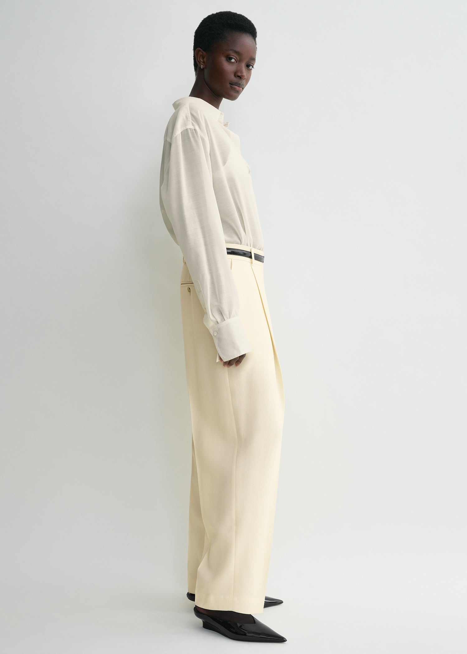 Pleated straight trousers butter - 3
