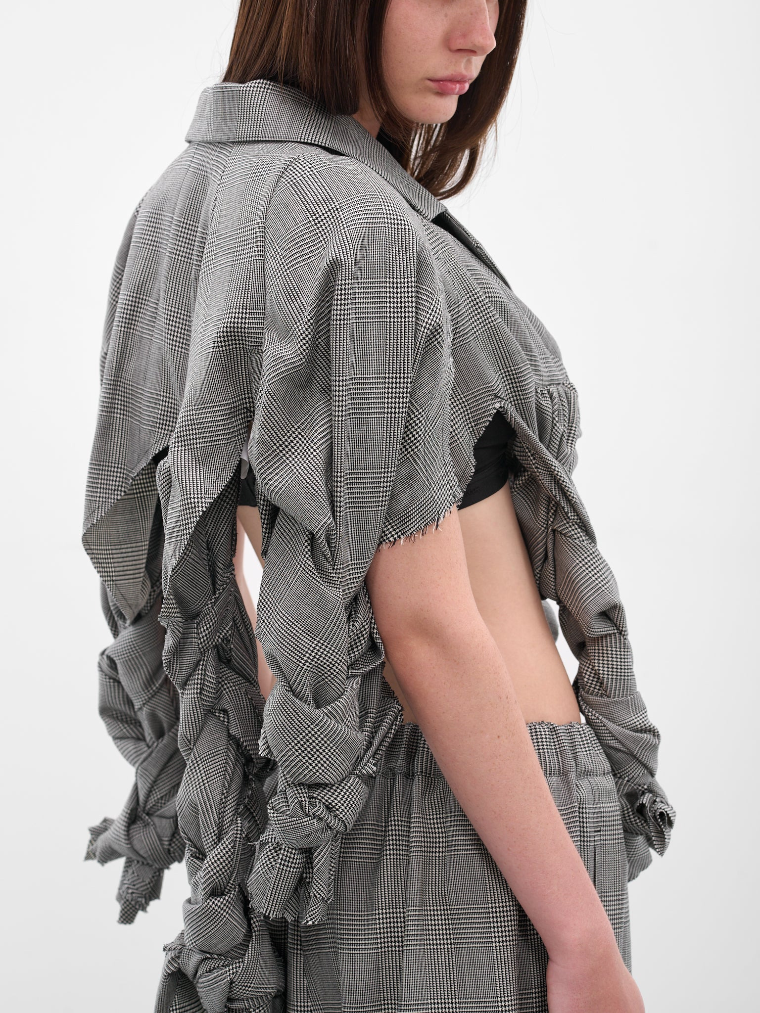 Gray Check Sculptural Braiding Blazer - 4