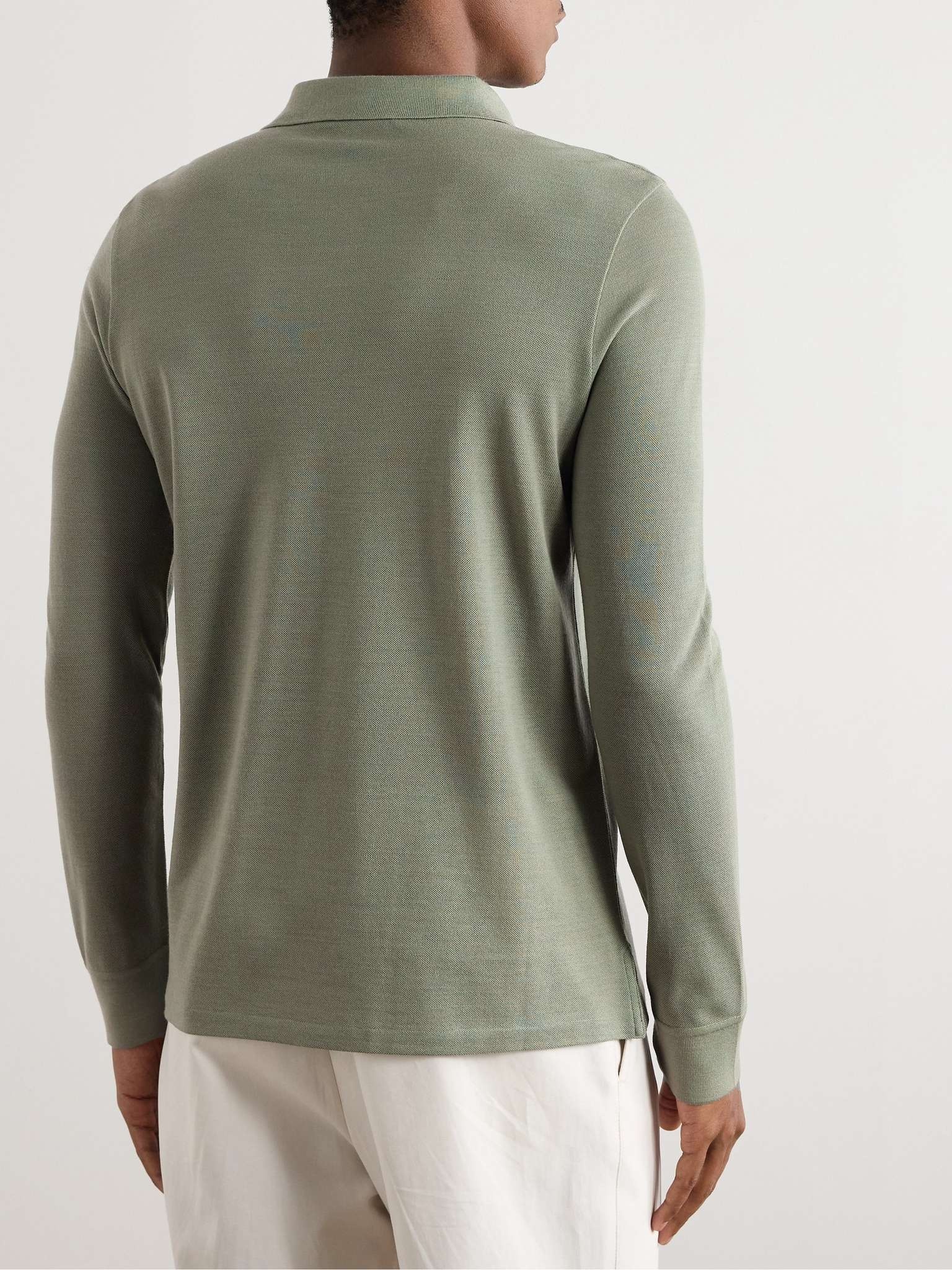 Logo-Embroidered Wool-Piqué Polo Shirt - 3