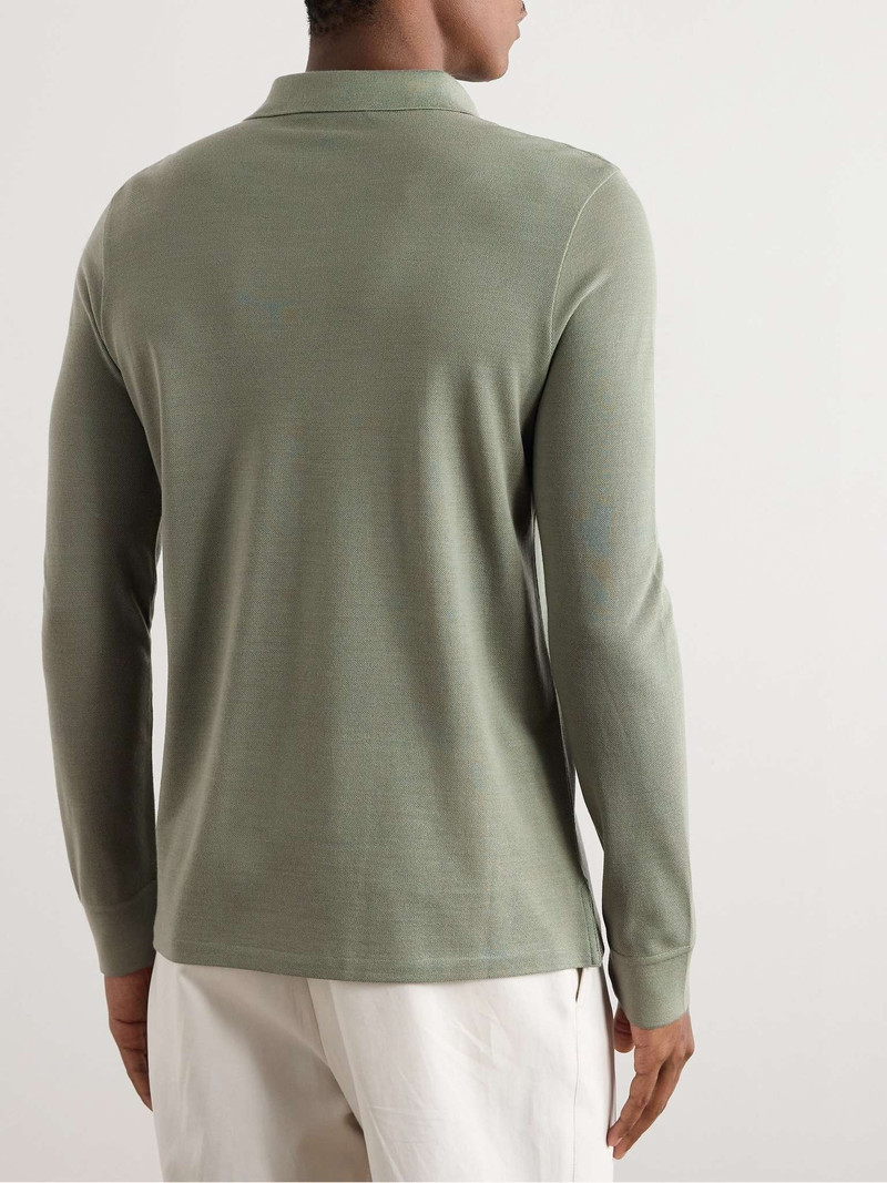 Logo-Embroidered Wool-Piqué Polo Shirt 3