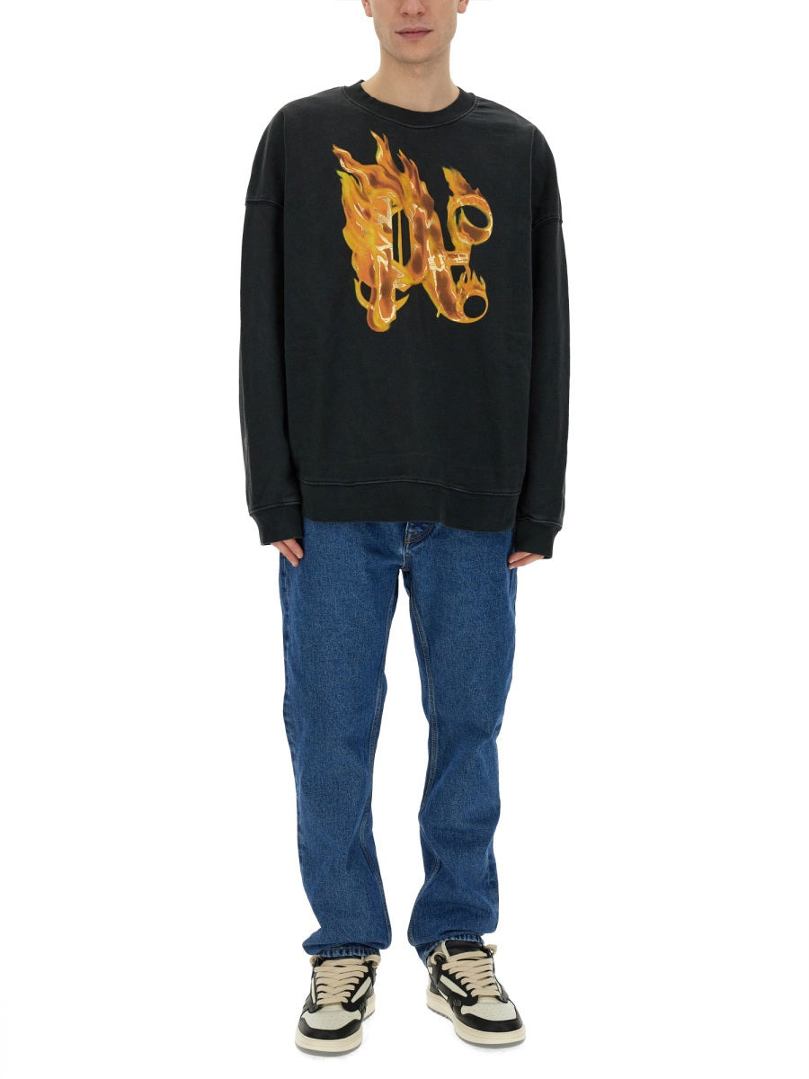 Palm Angels Men "Burning Monogram" Print Sweatshirt - 2