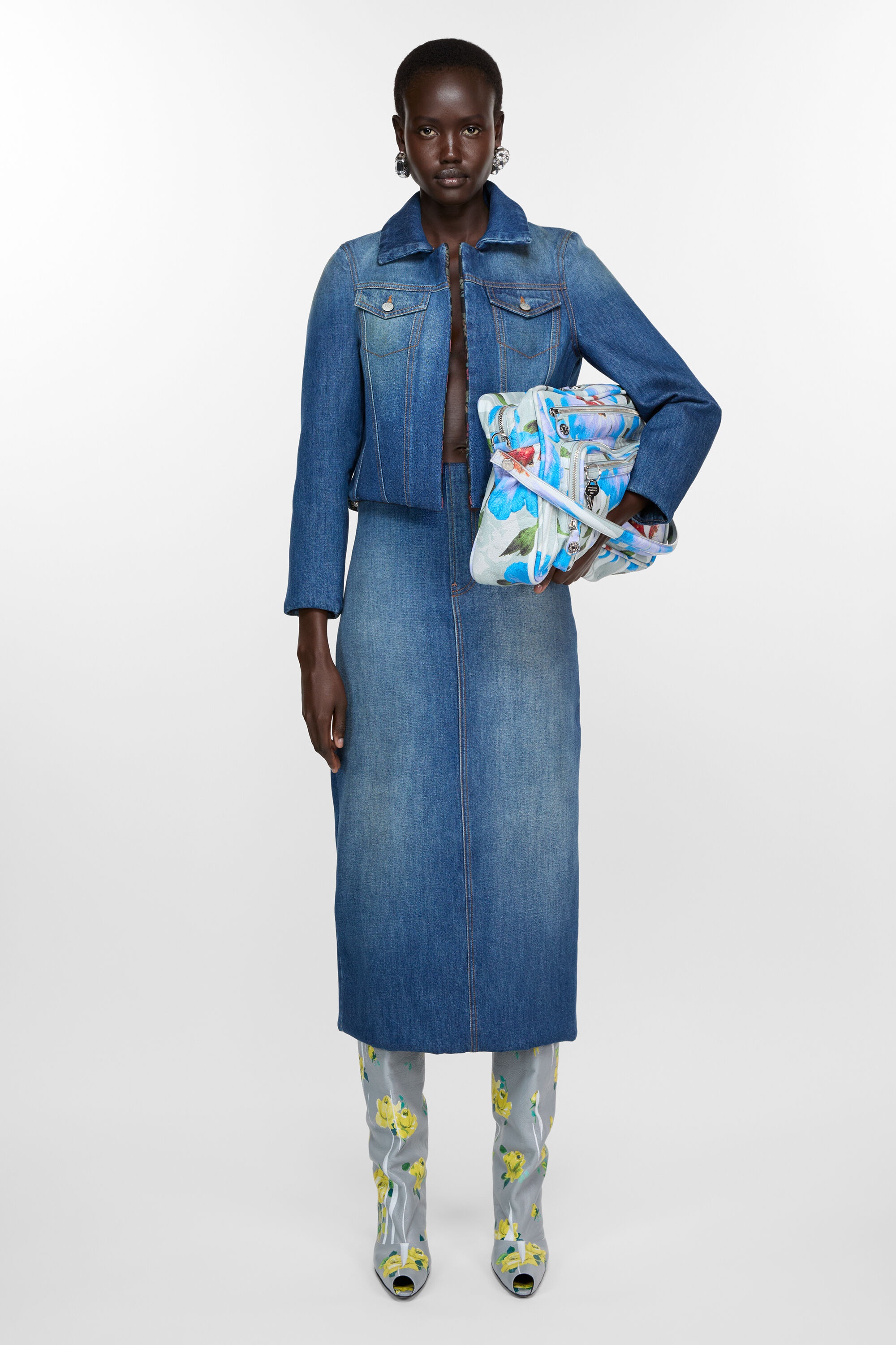 Bonded denim skirt - Mid Blue - 2