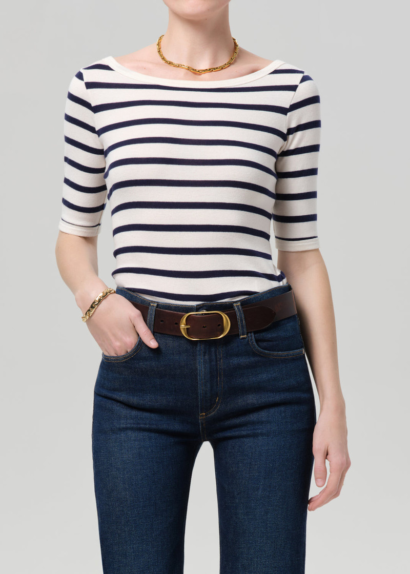 Citizens of Humanity 3/4 Sleeve Boat Neck Slim Tee In Azure Stripe outlook