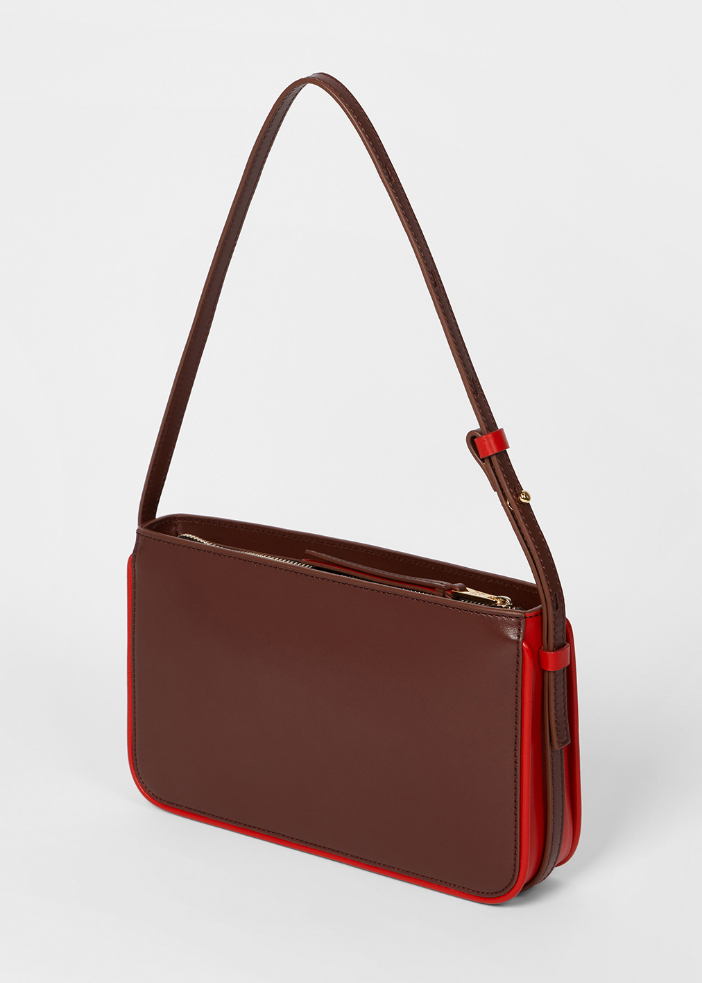 Women's Red Leather Pocket Pochette Bag - 2