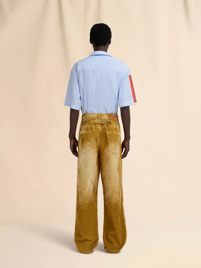 BROWN FLOCKED DENIM TROUSERS WITH BACK ADJUSTER - 3