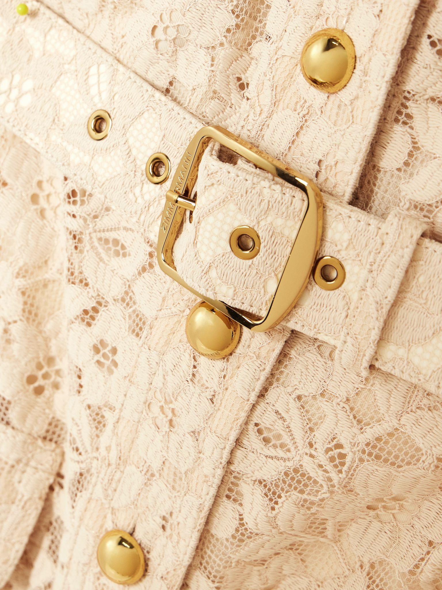 Belted lace mini shirt dress Cream - 4