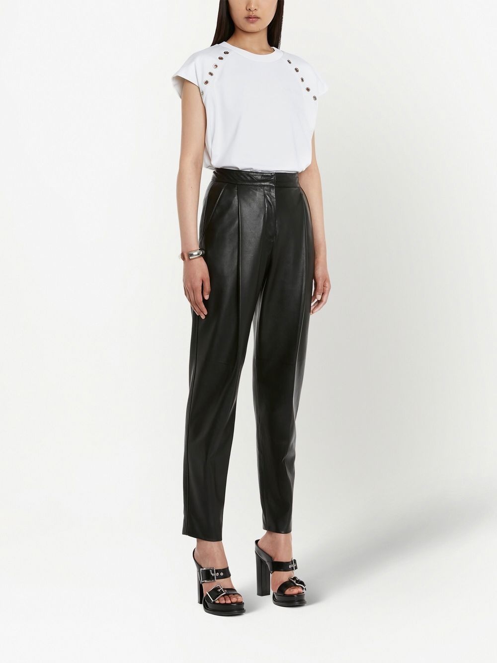 pleated leather tapered trousers - 3