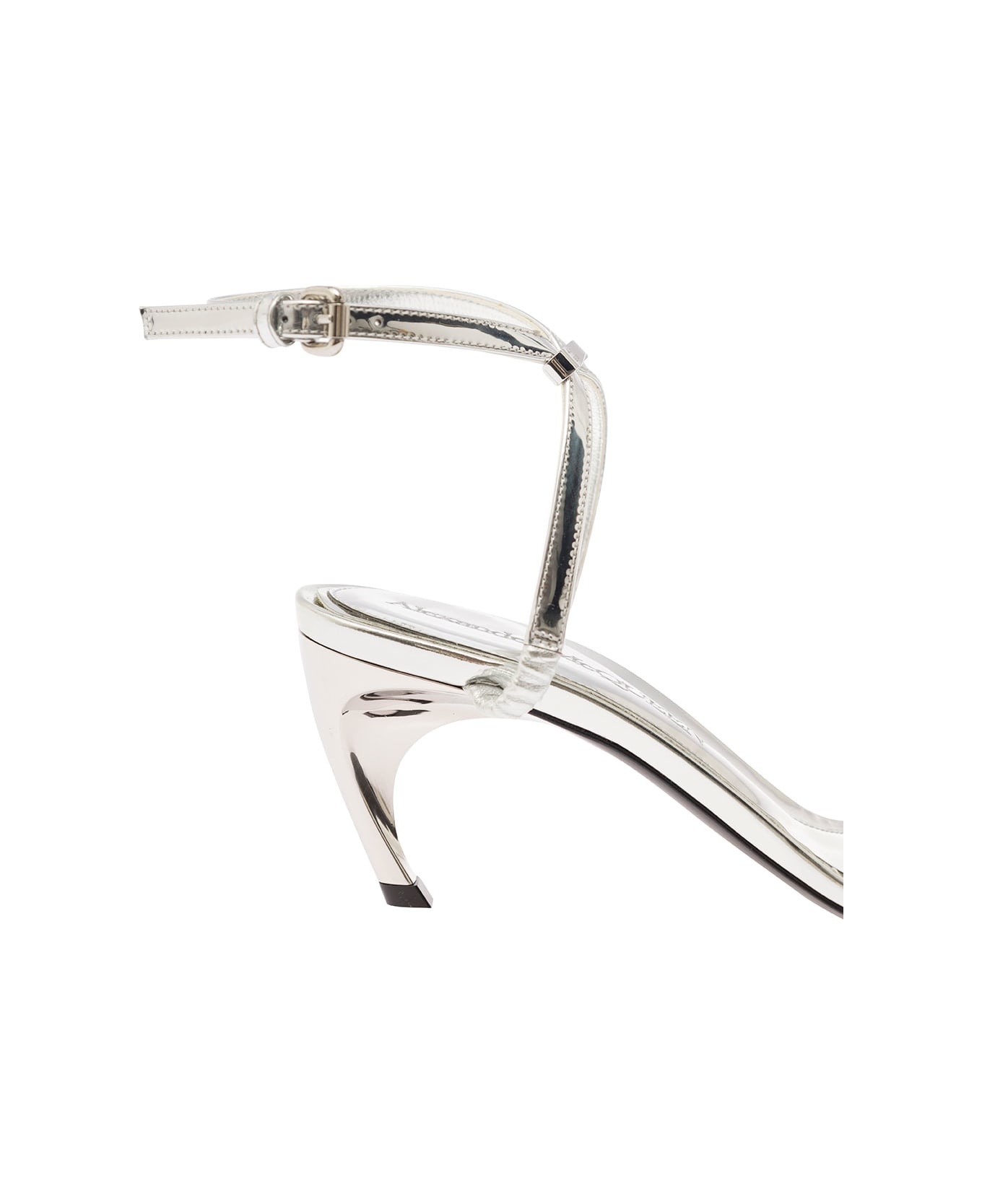 Silver Sandals With Armadillo Heel In Metallic Leather Woman - 4