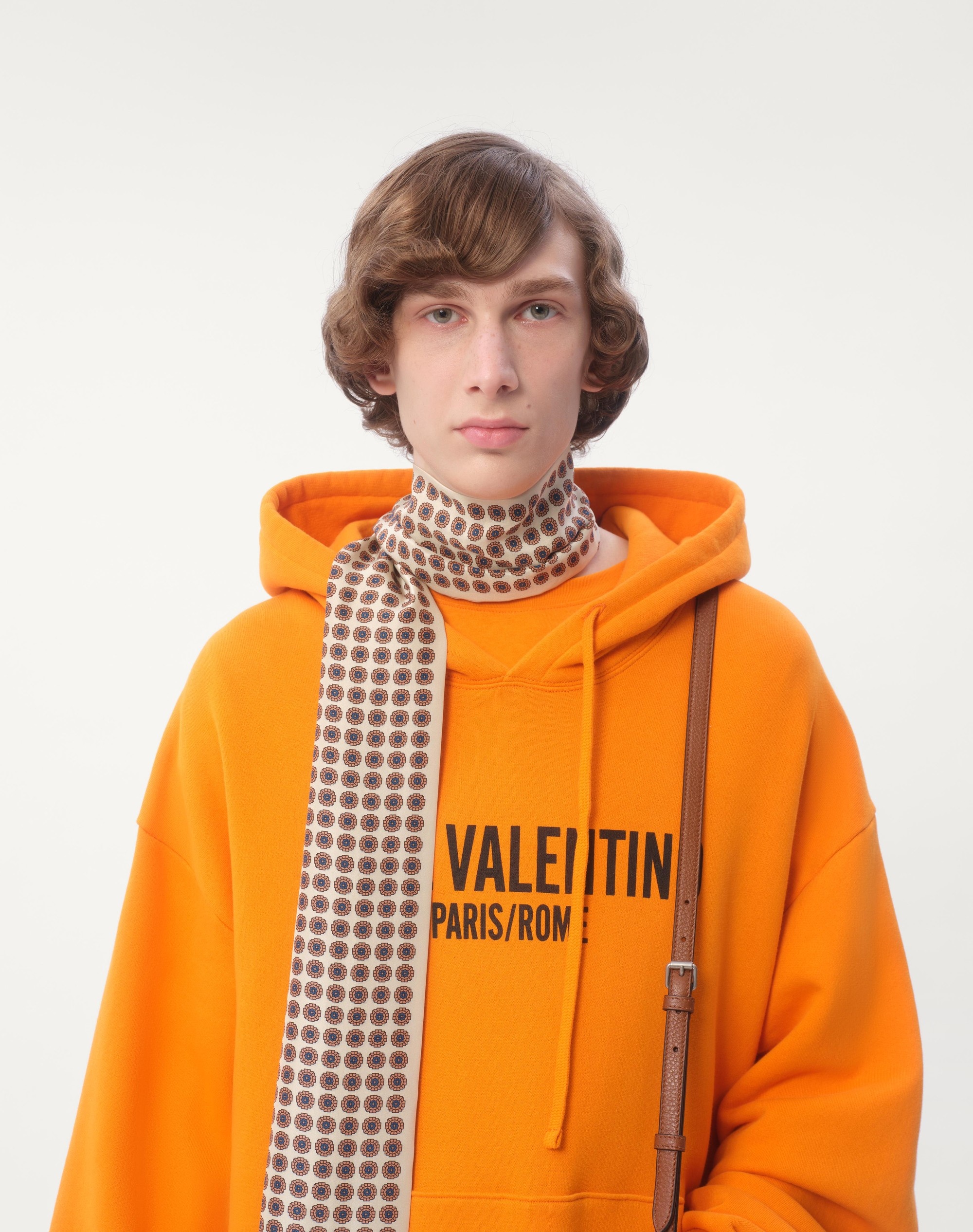 Valentino COTTON HOODED SWEATSHIRT WITH CHEZ VALENTINO PRINT