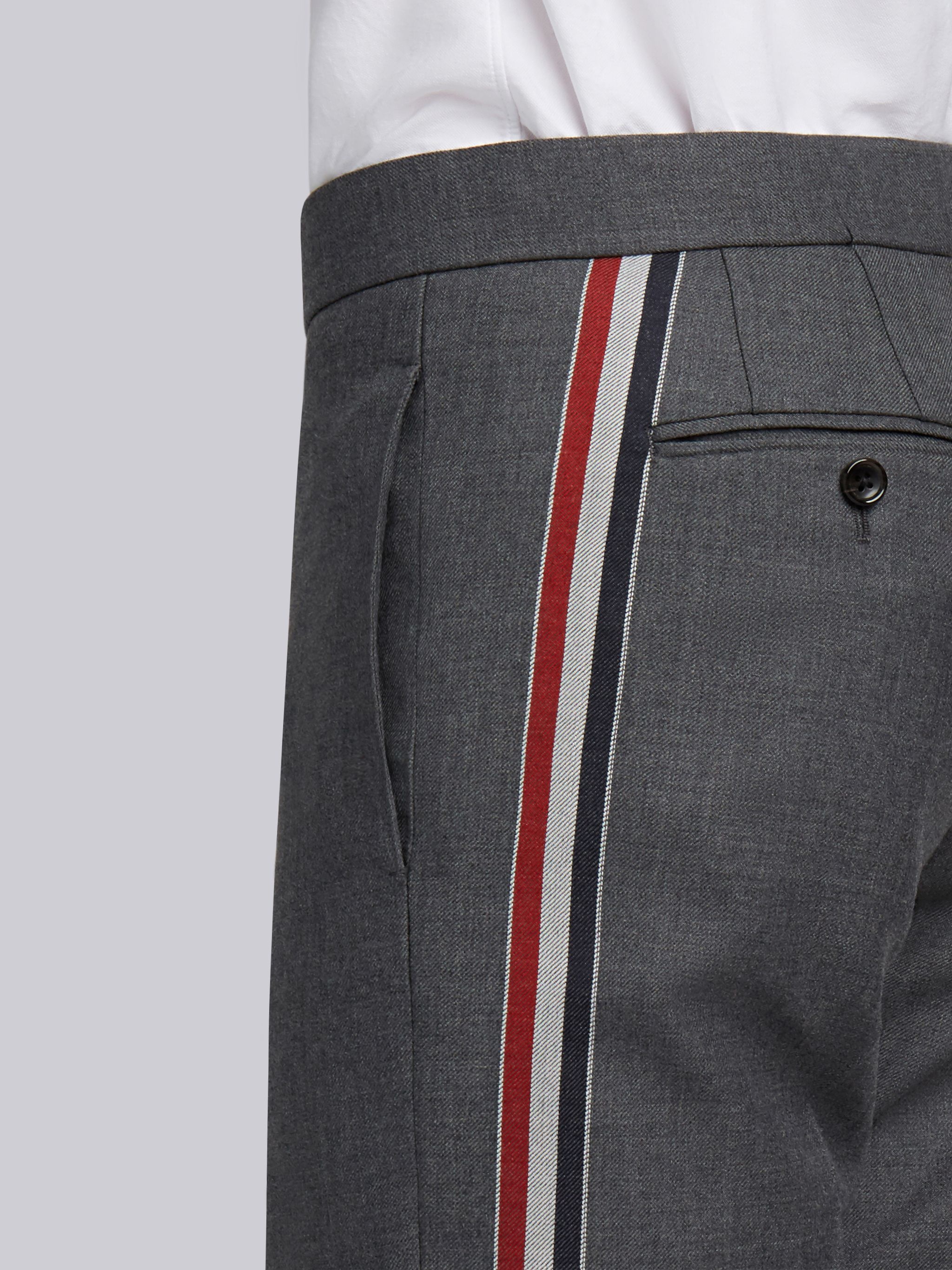 Dark Grey Solid Wool Twill Engineered Stripe Side Seam Skinny Trouser - 5
