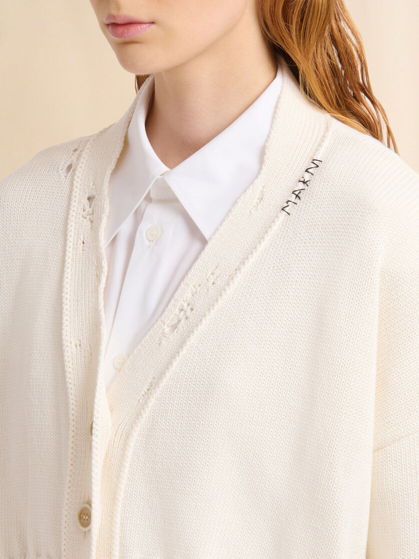 WHITE DISHEVELLED COTTON CROPPED CARDIGAN - 4