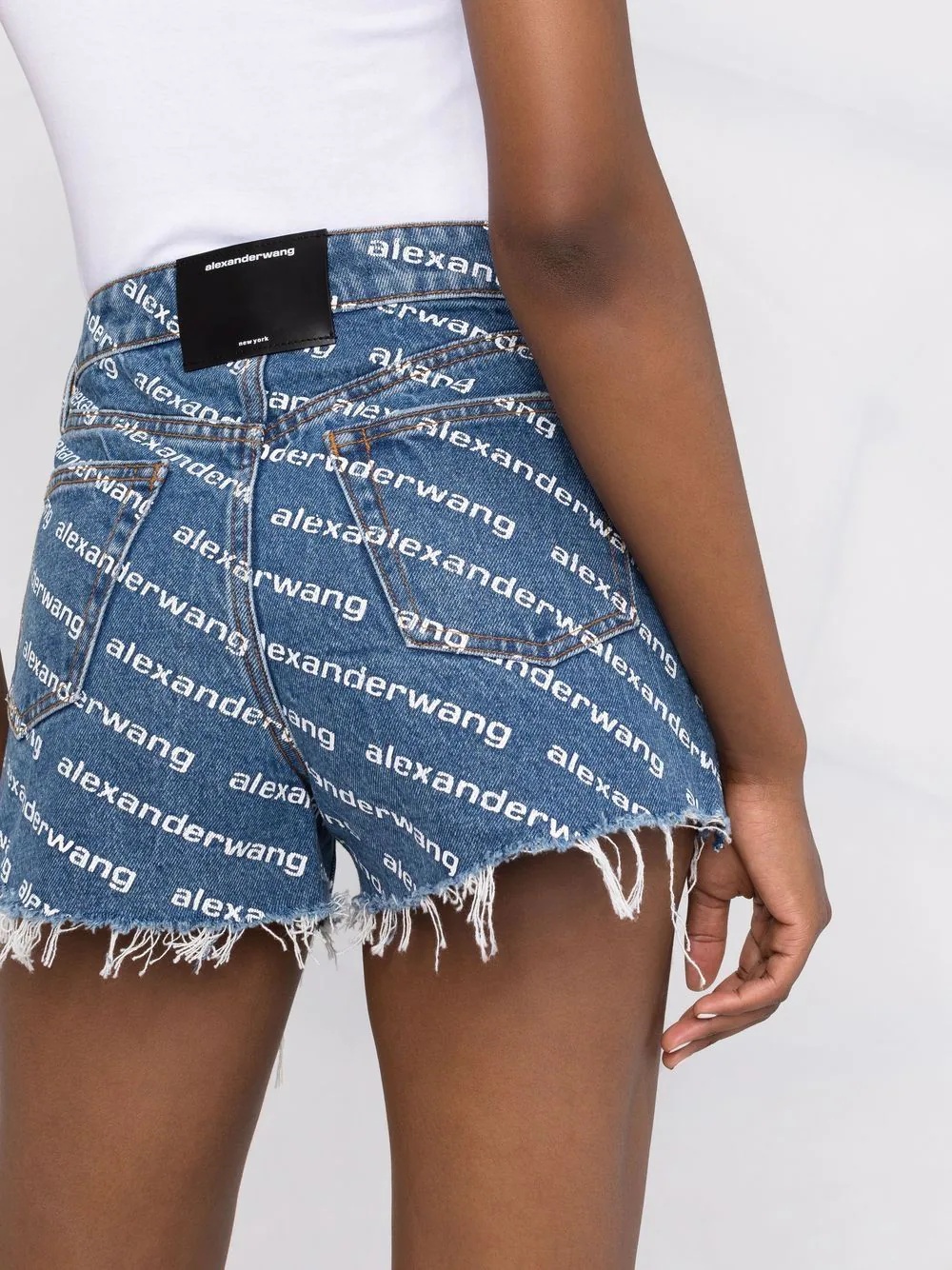 logo-print denim shorts - 5