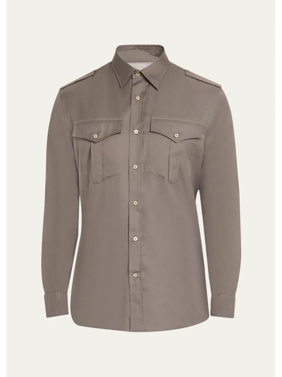 Men's Cotton Military Button-Down Shirt - 1