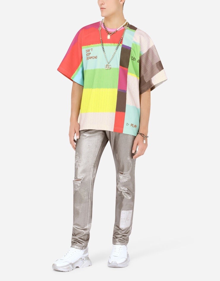 Technical jersey T-shirt with multi-colored glitch print - 6