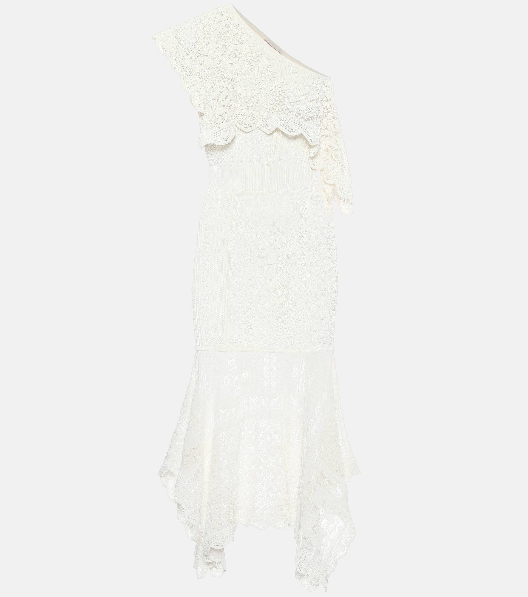 One-shoulder lace midi dress - 1