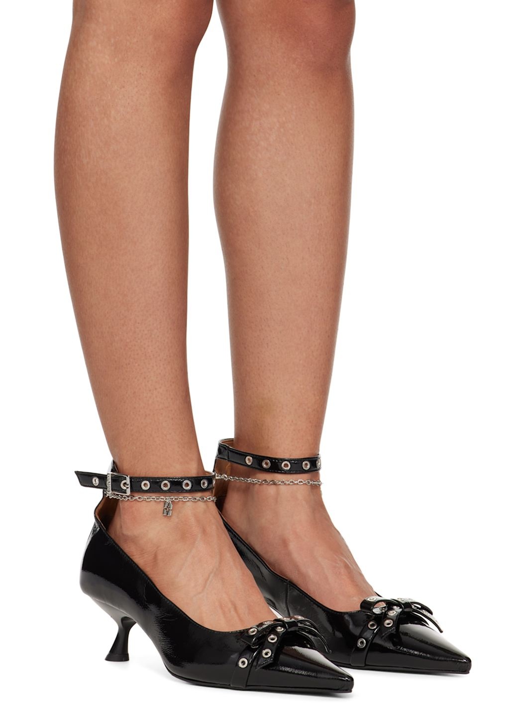Black Eyelet Jewel Kitten Heels - 4