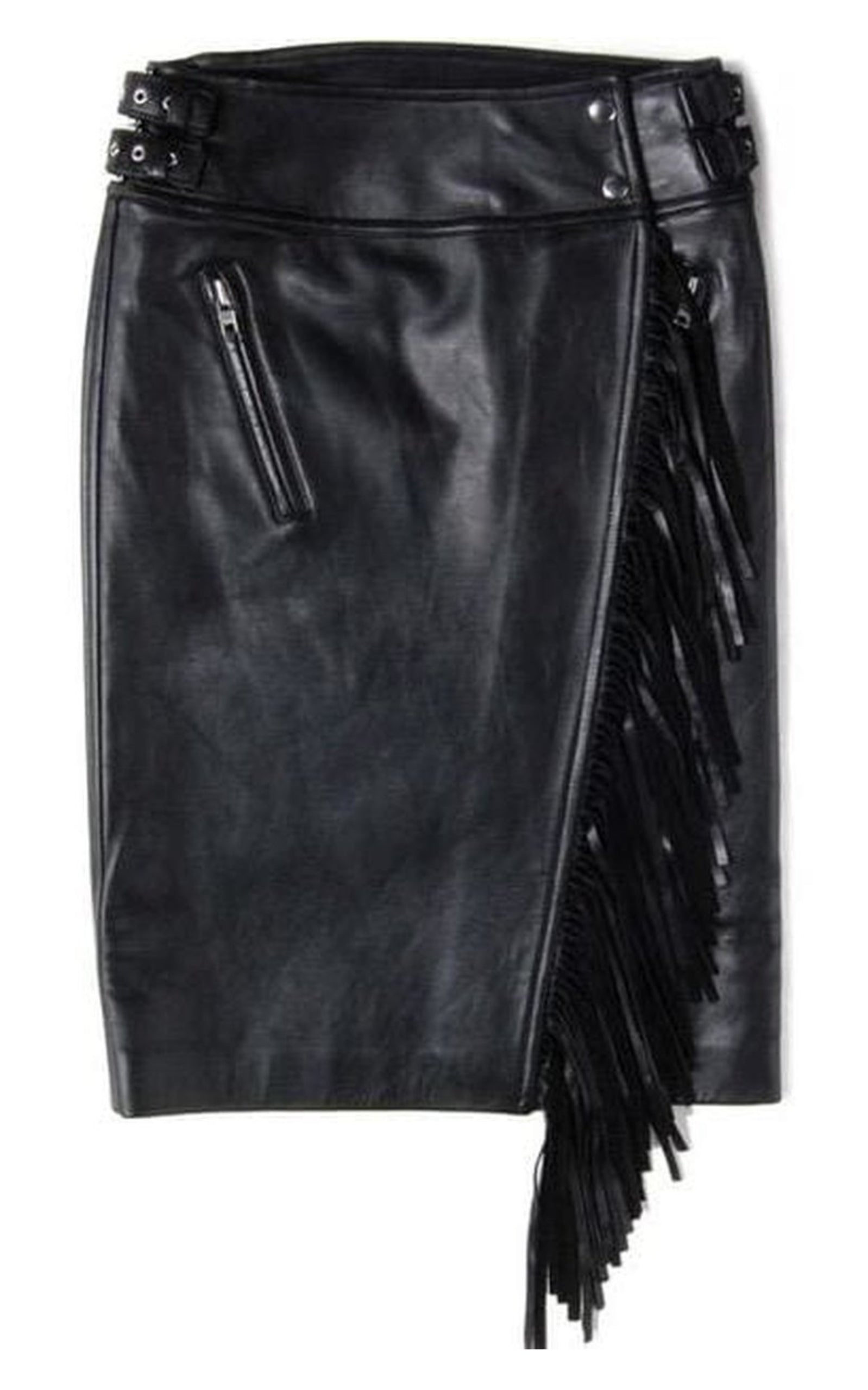 Leather Fringe Moto Skirt - 1