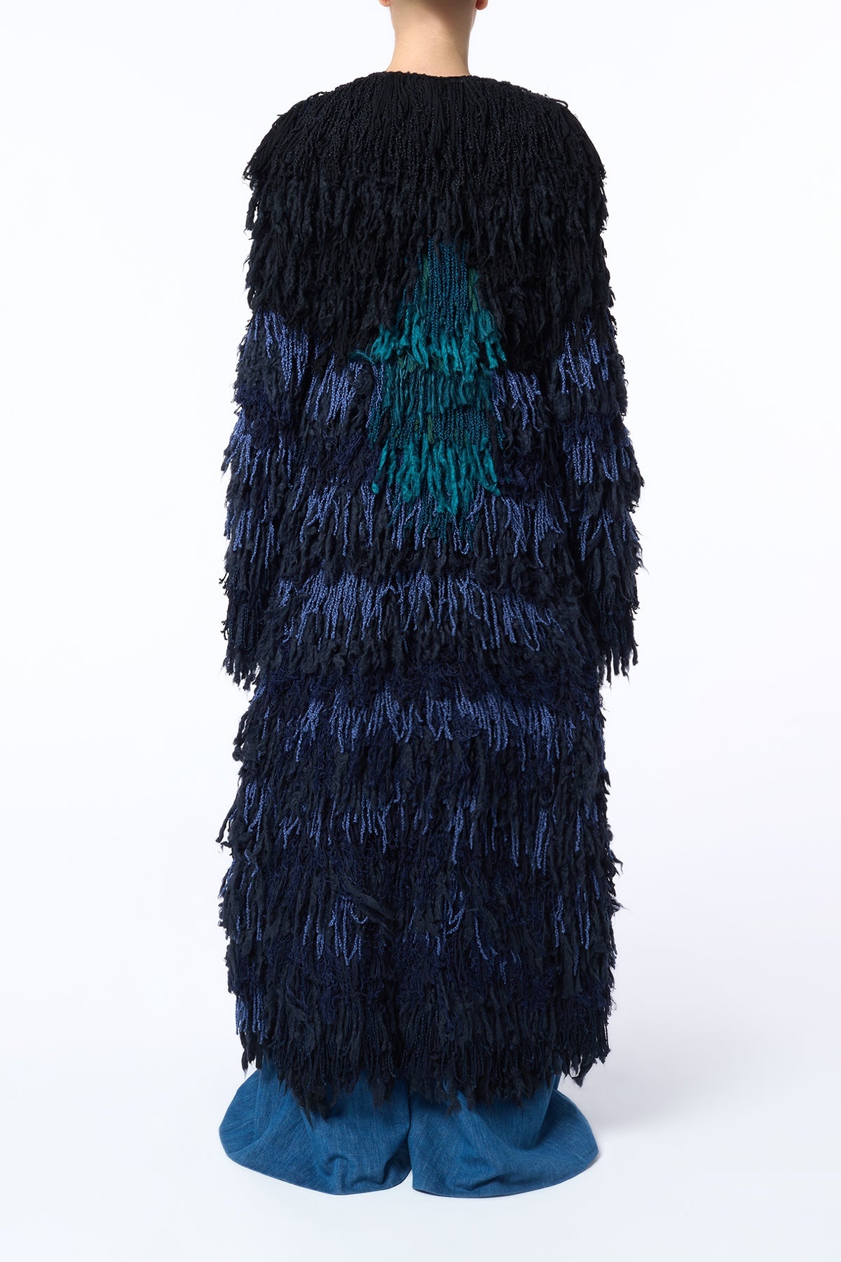 Minerva Fringe Coat in Navy Multi Silk - 6