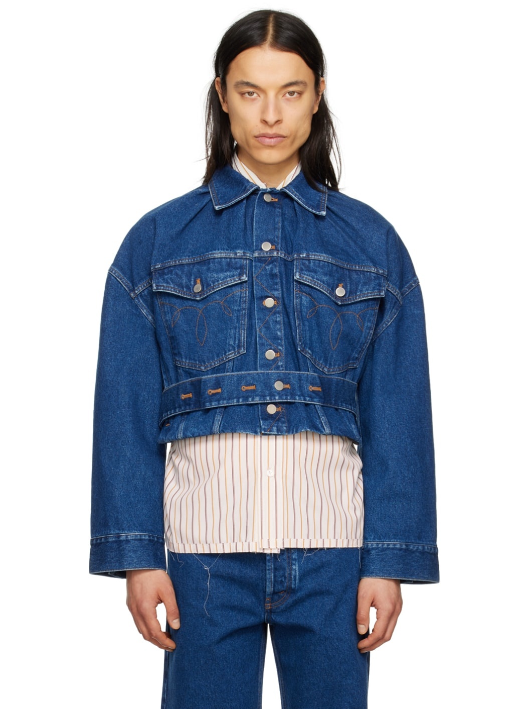 Blue Cropped Denim Jacket - 1