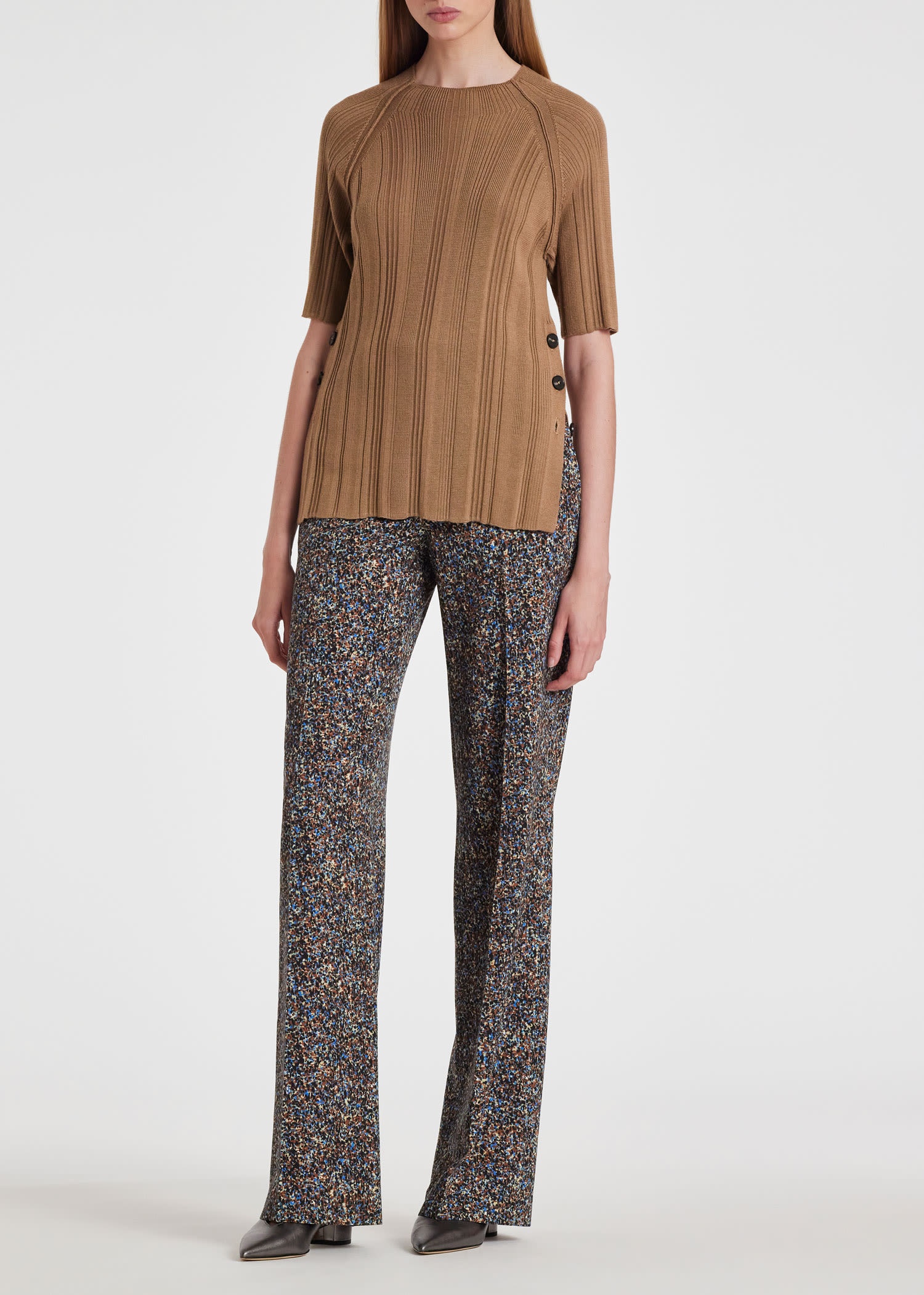 Camel 'Shadow Stripe' Knitted Funnel Neck Top - 5