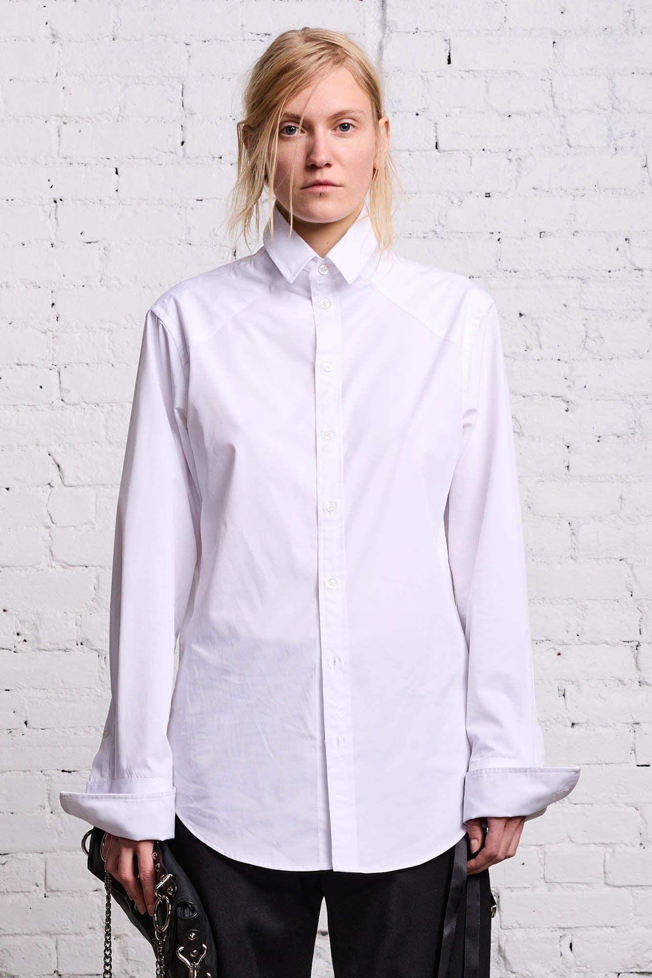 HIGH COLLAR BUTTON-UP - WHITE - 1