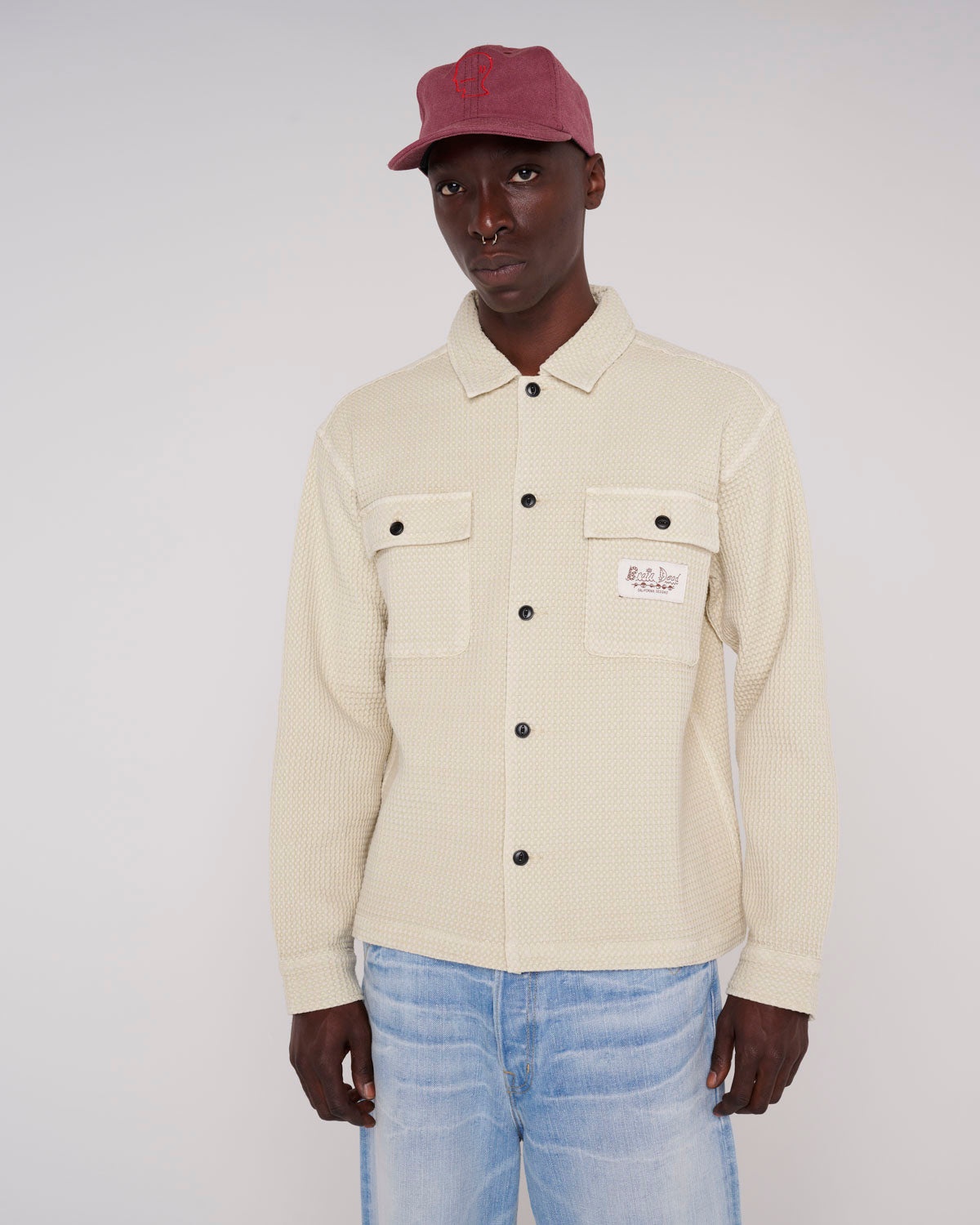 Waffle Button Front Shirt - Tan - 4
