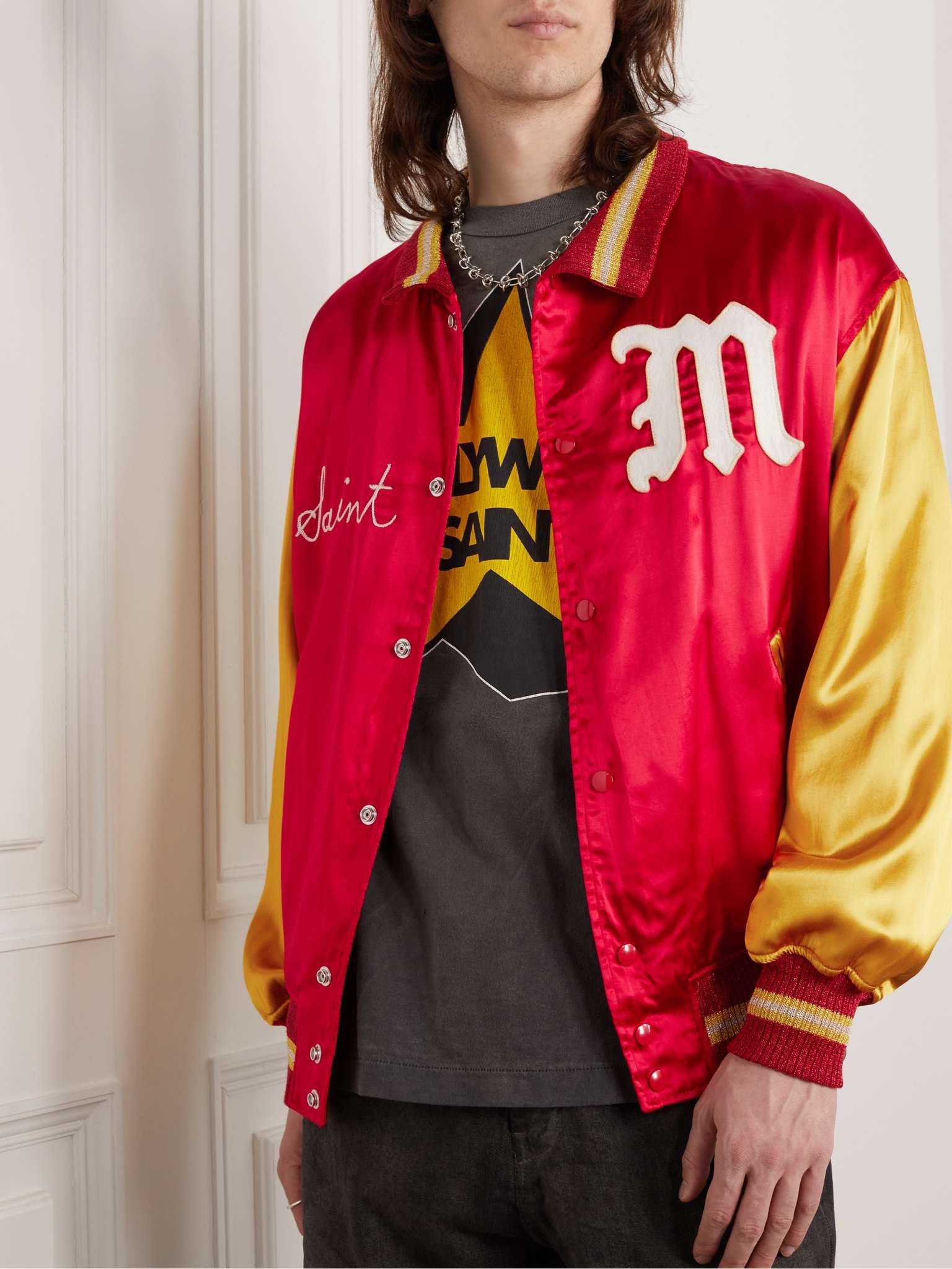 Logo-Embroidered Appliquéd Satin Bomber Jacket - 3