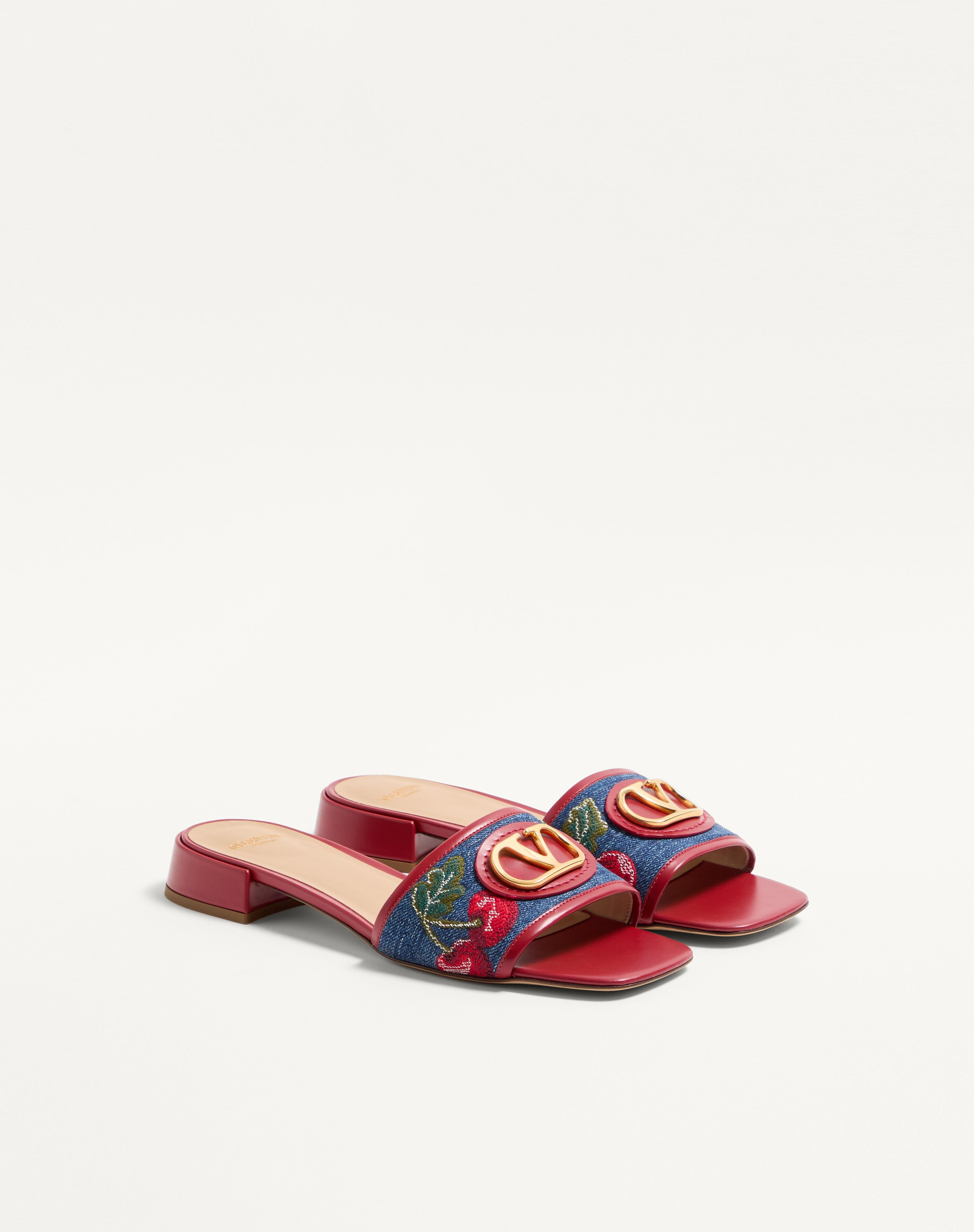 VLOGO SIGNATURE DENIM SLIDE SANDAL WITH CHERRYFIC EMBROIDERY 20MM - 3
