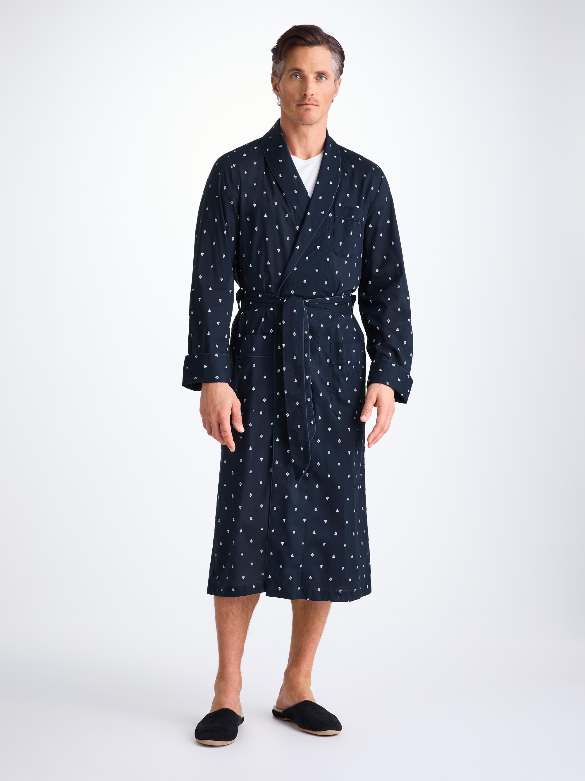 Men's Robe Cotton Batiste Navy Paisley Motif - 3