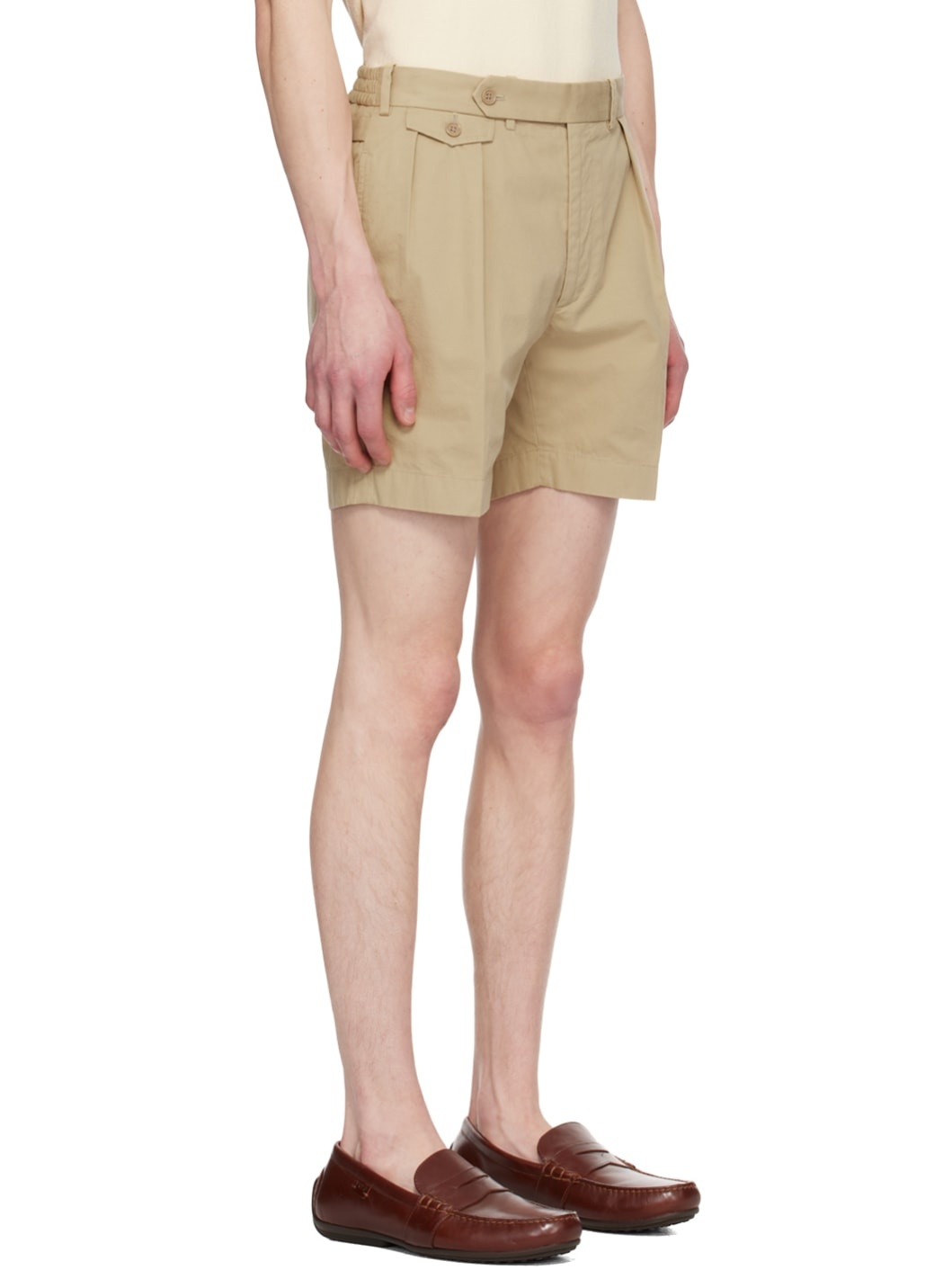 Tan Pleated Shorts - 2