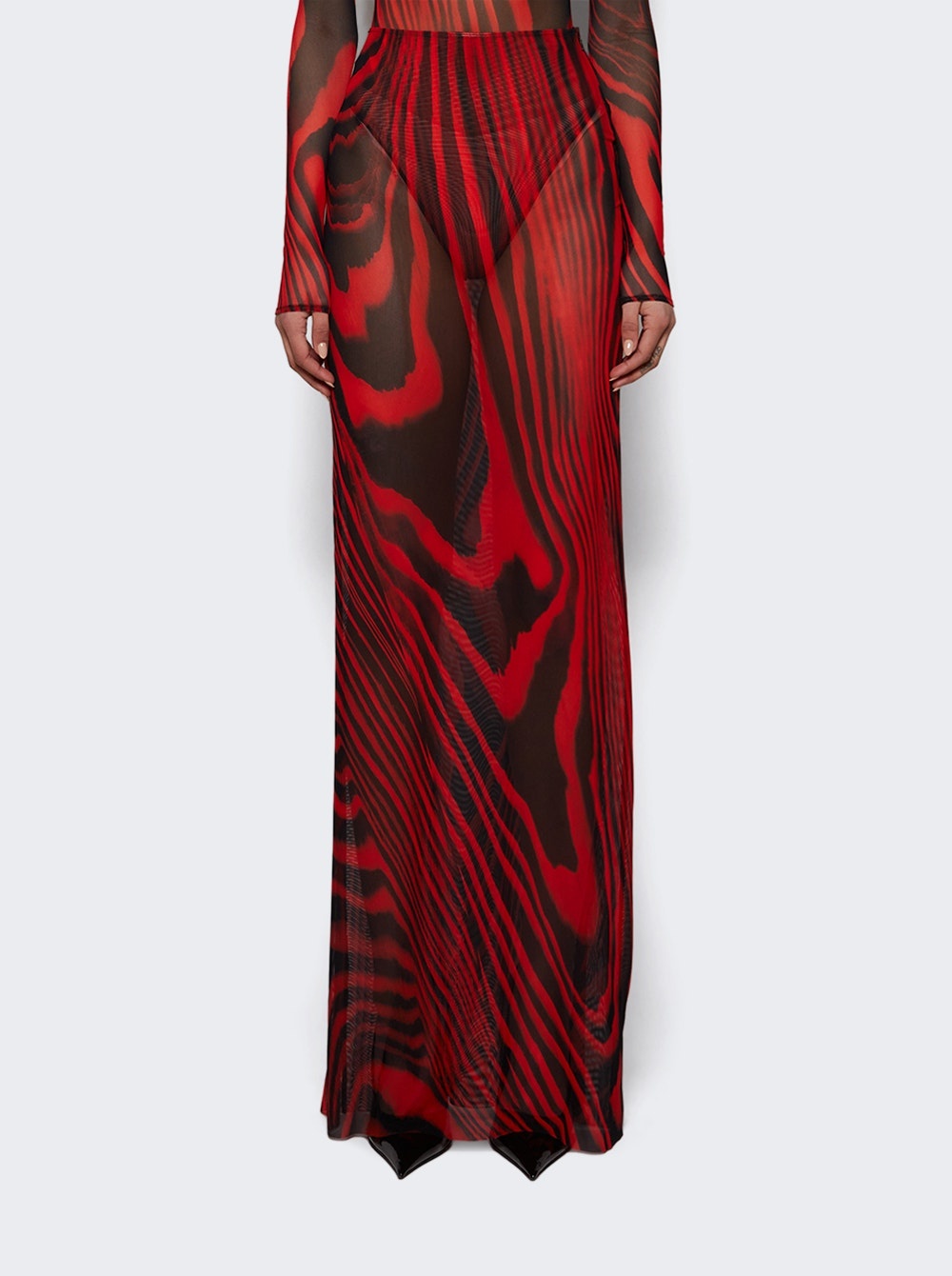 Printed Mesh Maxi Skirt Red And Black - 2