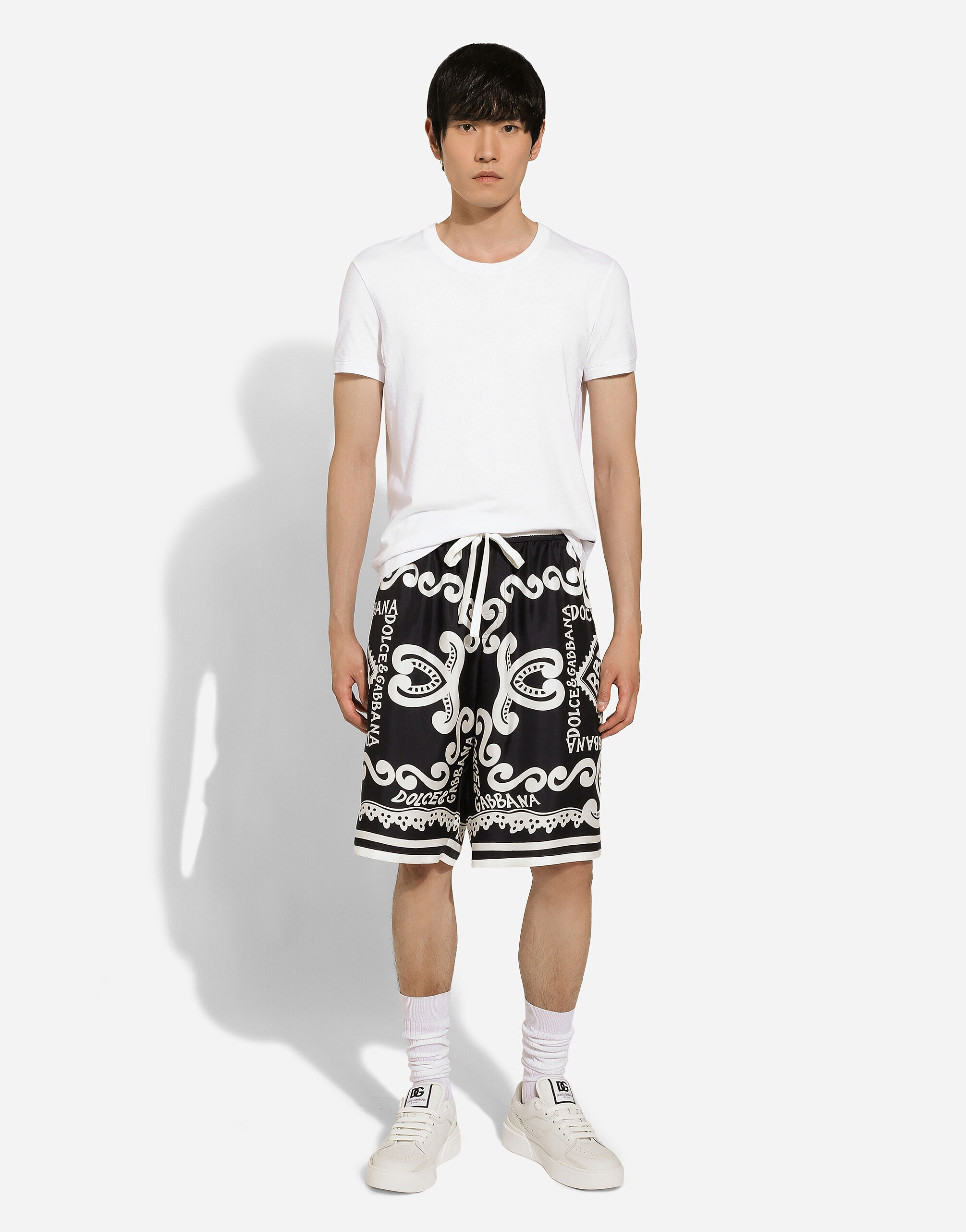 Marina-print silk twill shorts - 2