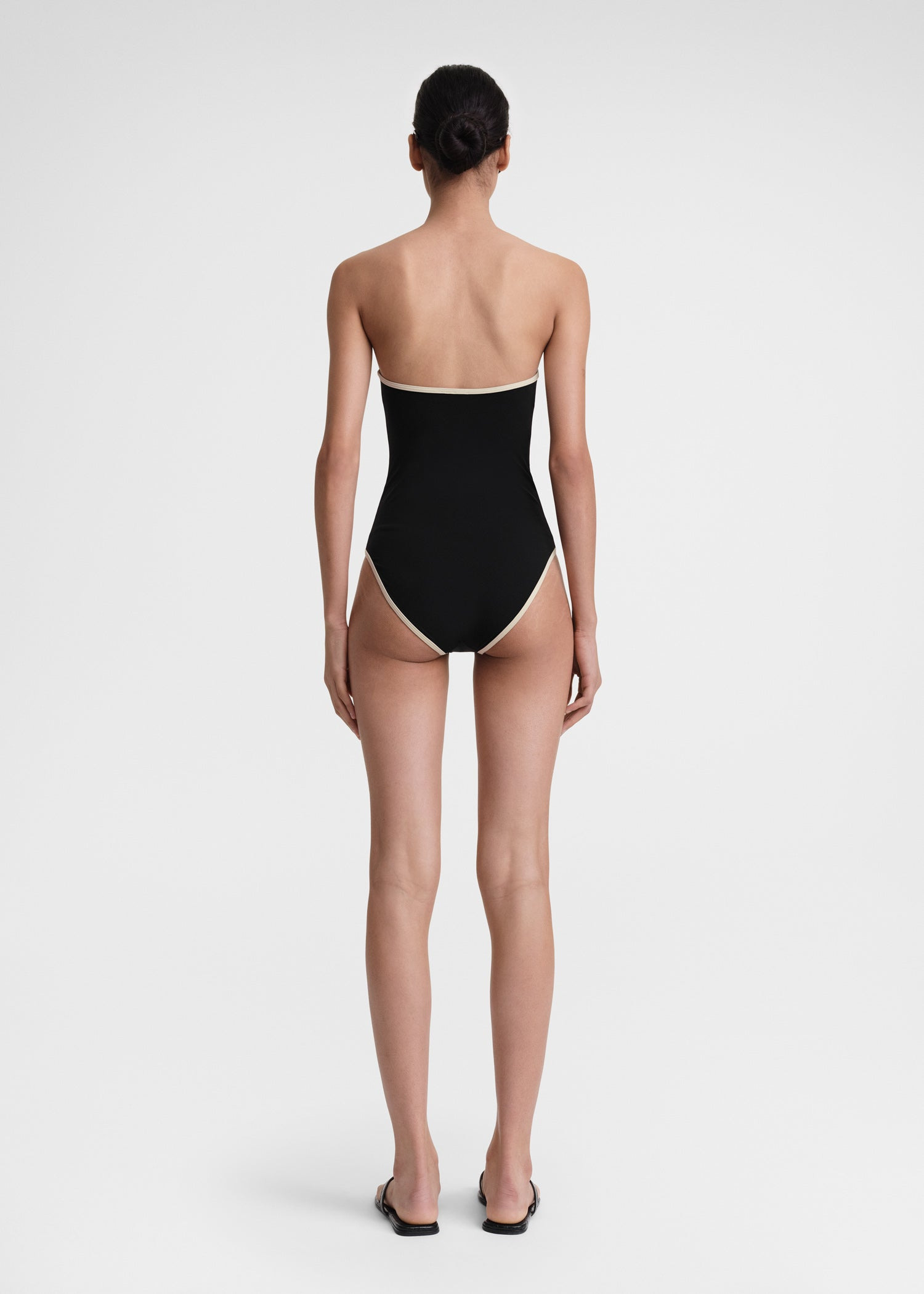 Stripe edge strapless swimsuit black - 4