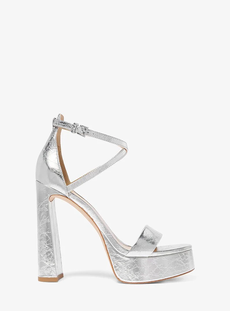 Cami Crackled Metallic Leather Platform Sandal - 1