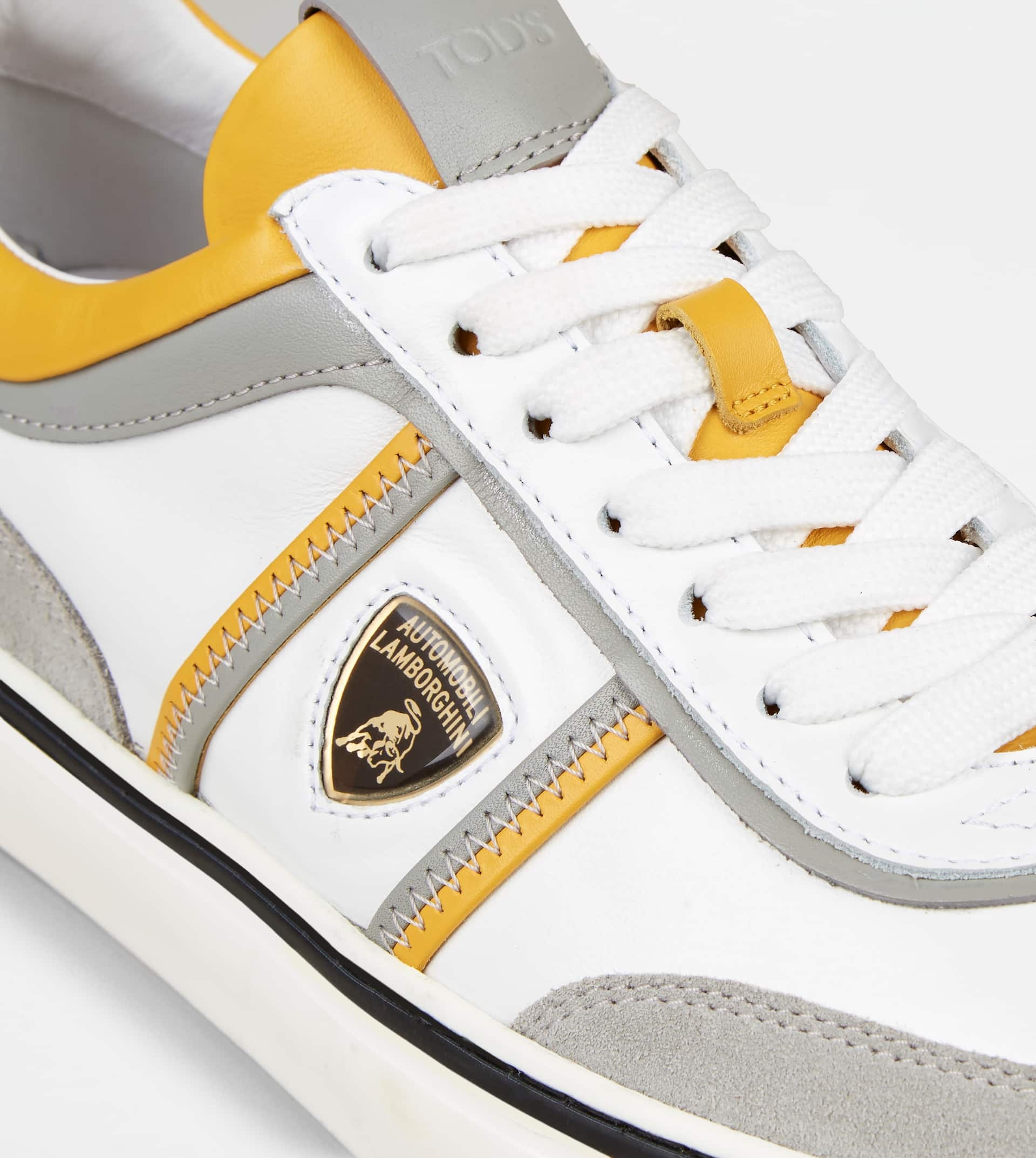 SNEAKERS IN LEATHER - GREY, WHITE, YELLOW - 6