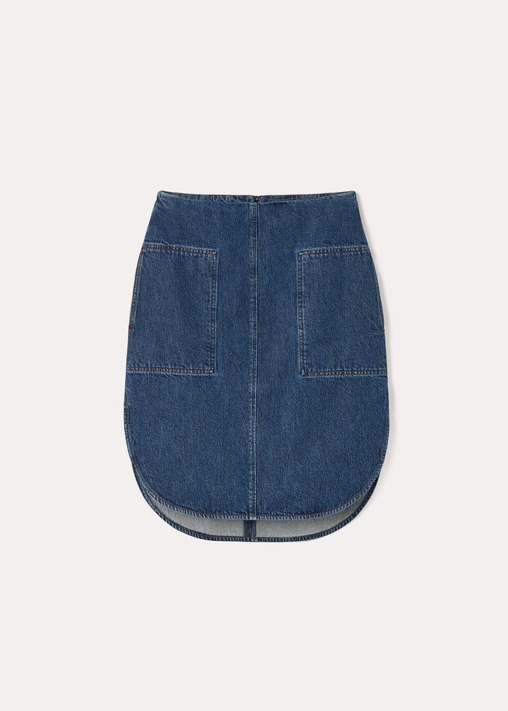 Curved-hem denim skirt dark blue - 1