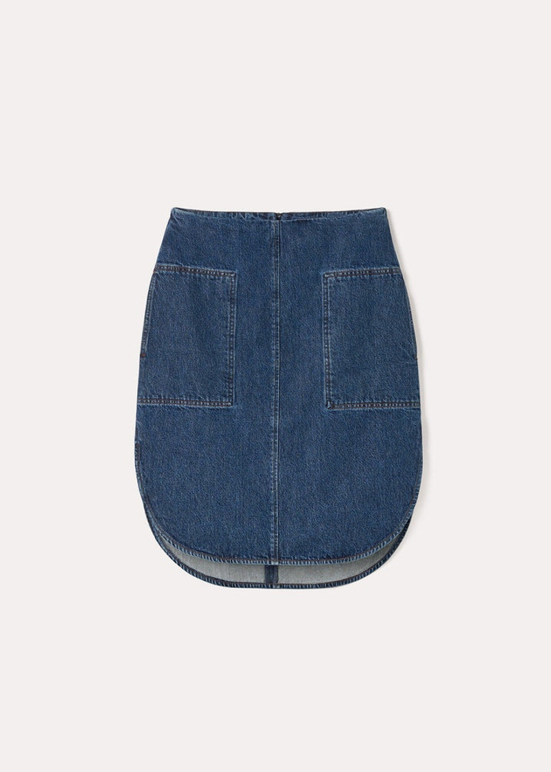 Curved-hem denim skirt dark blue - 1