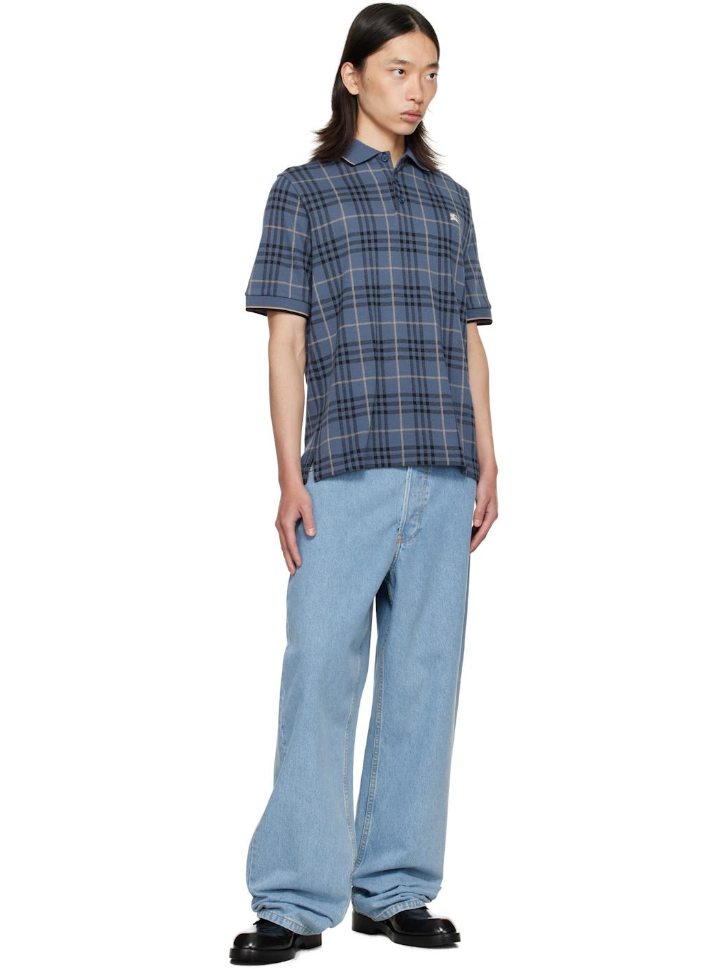 Navy Check Cotton Polo - 4