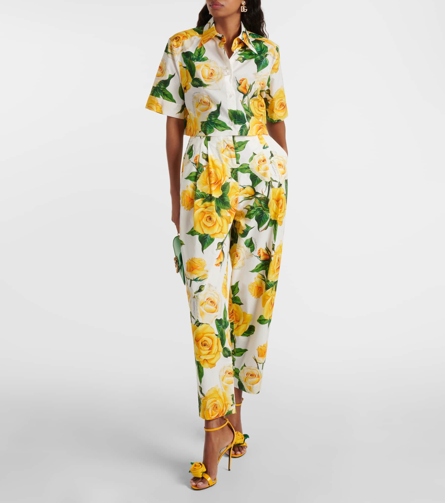 Floral high-rise cotton cropped pants - 2