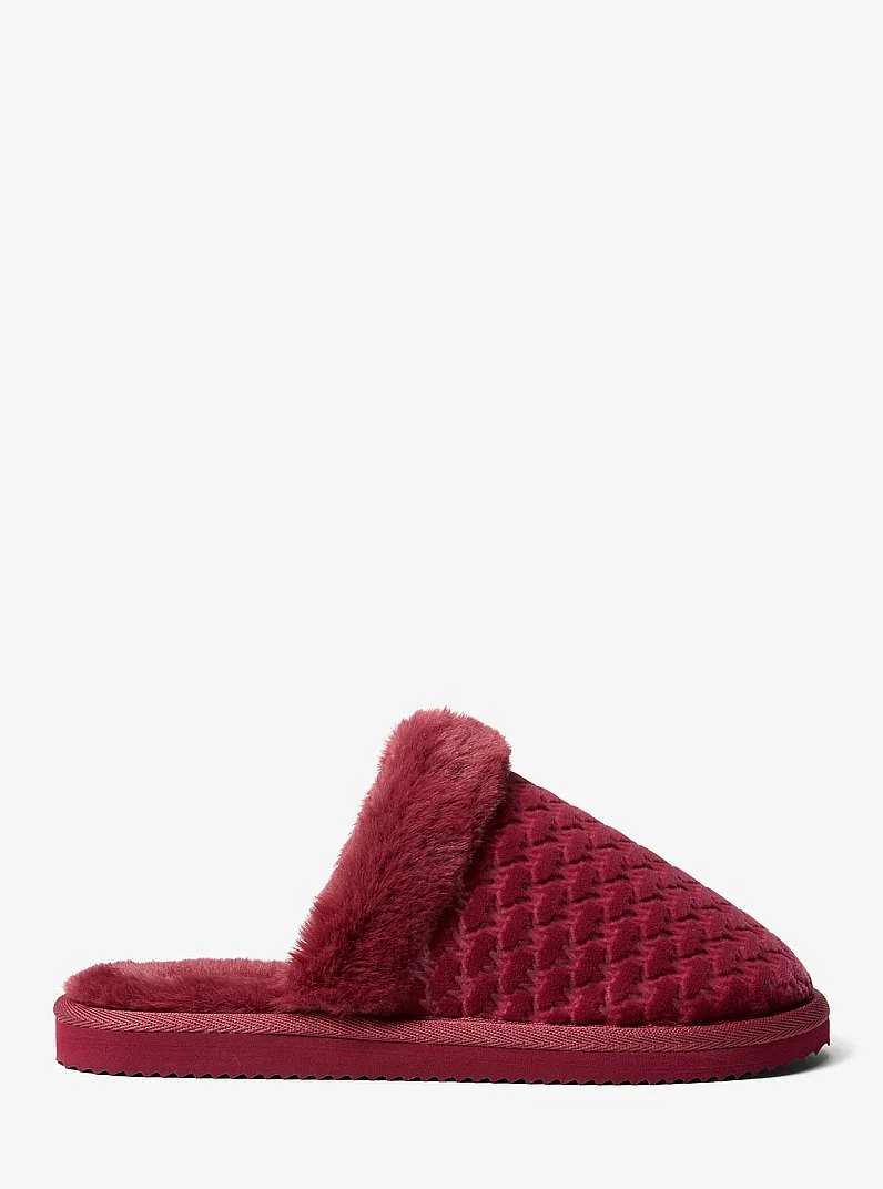 Liddy Logo Debossed Velvet and Faux Fur Slipper - 1