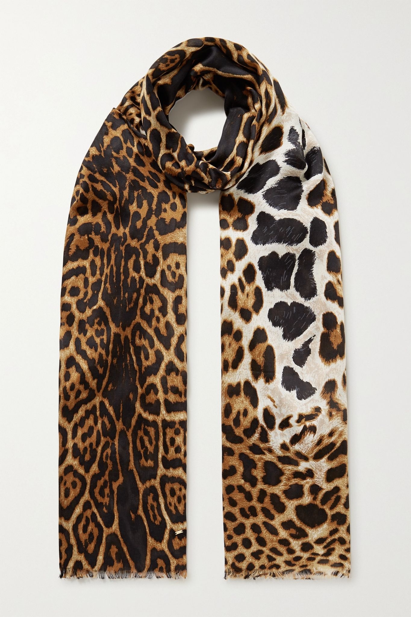 Fringed leopard-print silk scarf - 1