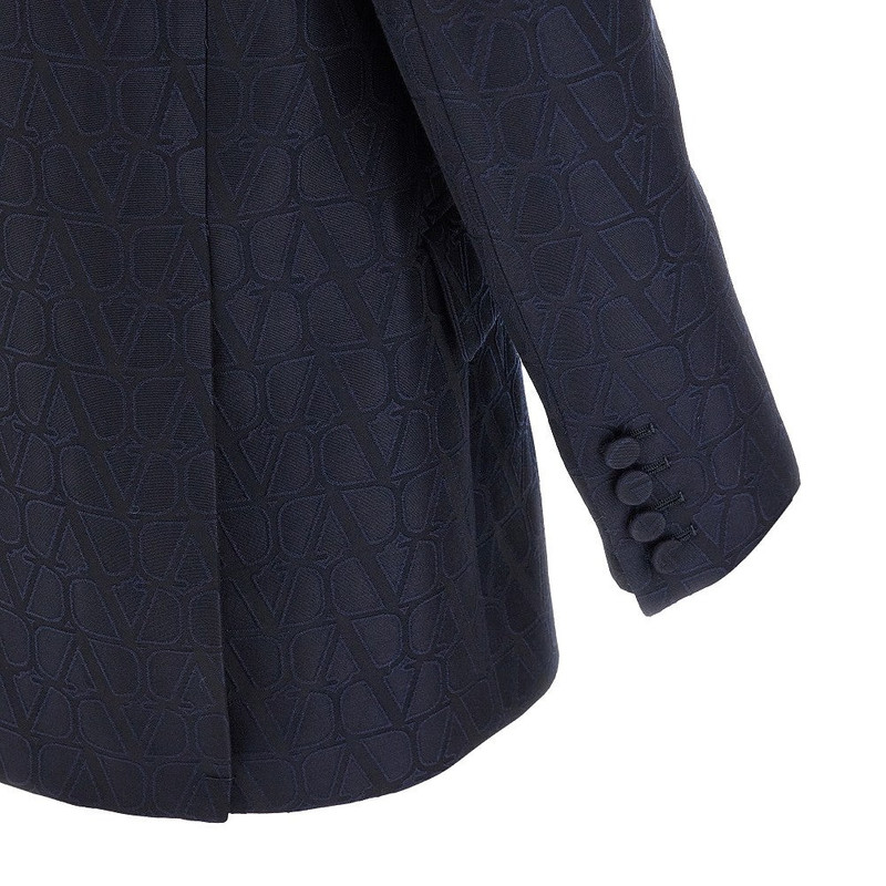 Valentino Brand-embroidery double-breasted regular-fit wool and silk blazer outlook