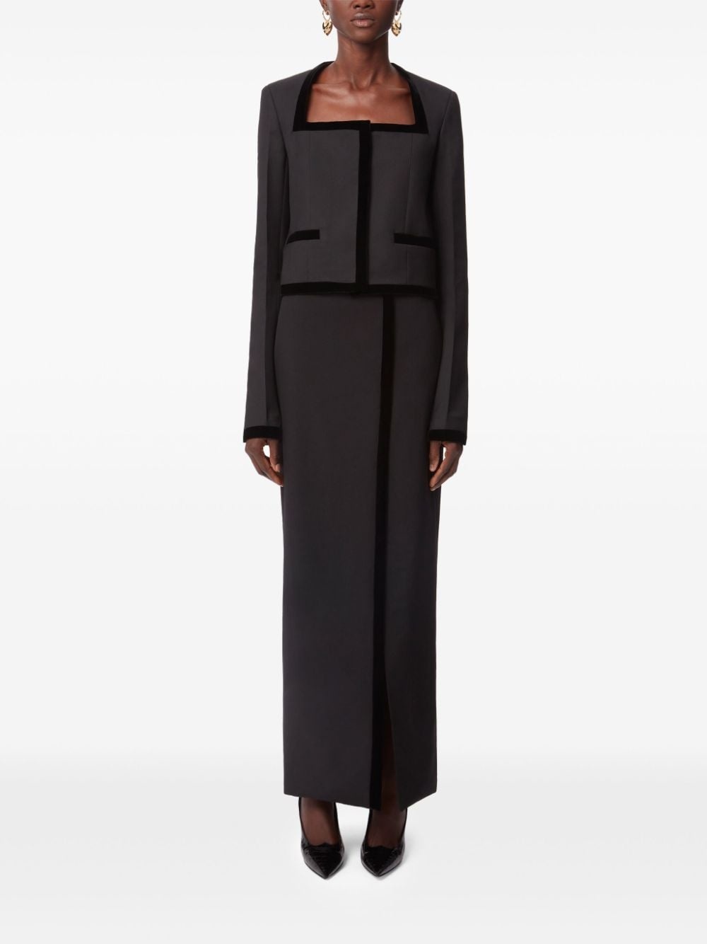 Long Slit Wool Skirt - 2
