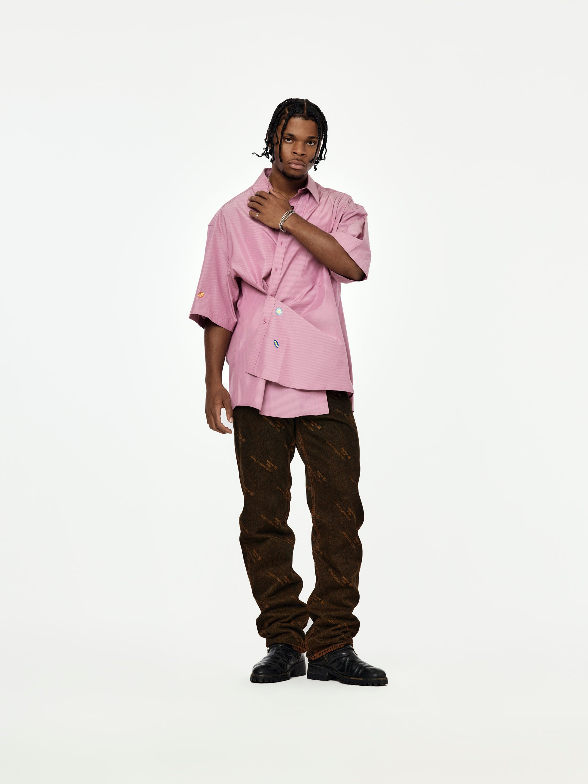 STRIPE S/S BOXY WRAP SHIRT (PURPLE/BLACK) - 4